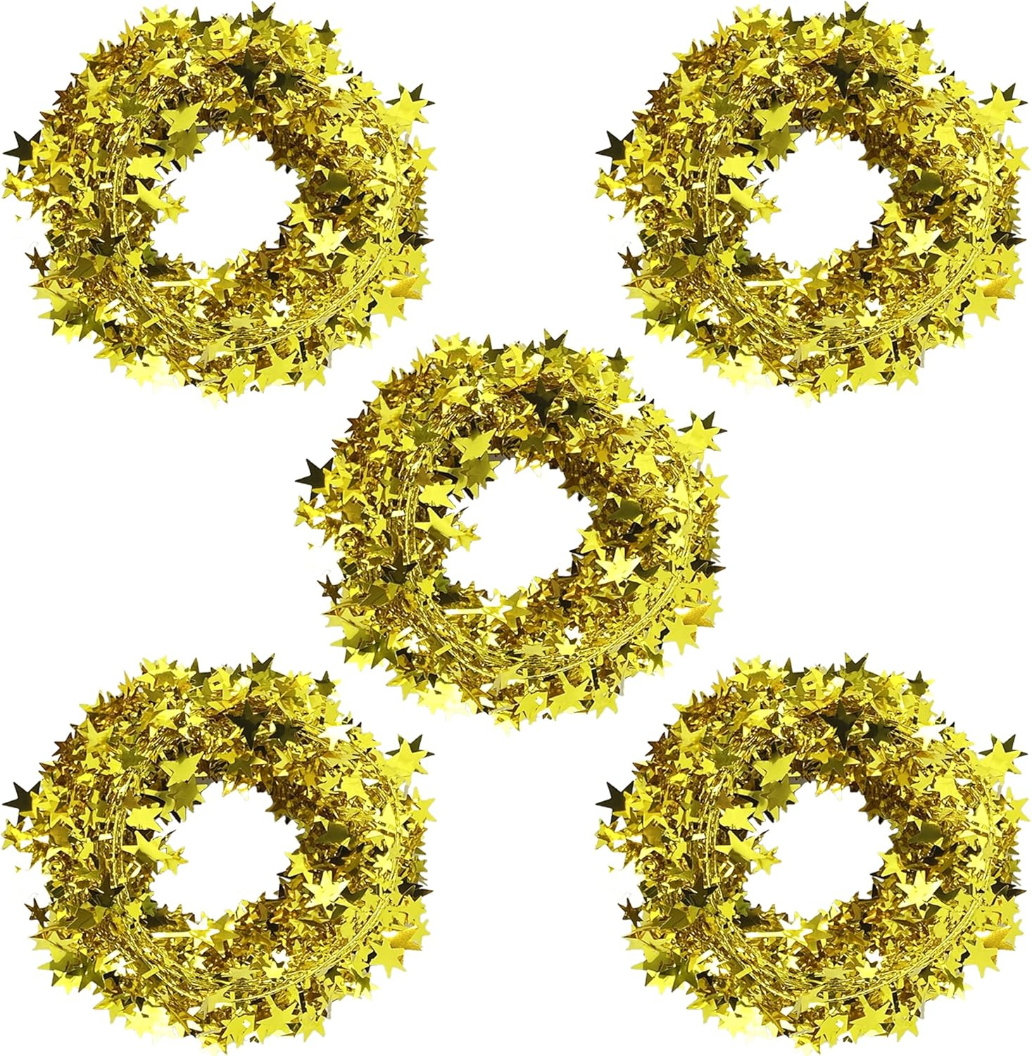 5 Rolls 130 Ft Gold Tinsel Stars Brace Star Tinsel Wire Garland for Home Wedding Birtahday Party Decorations