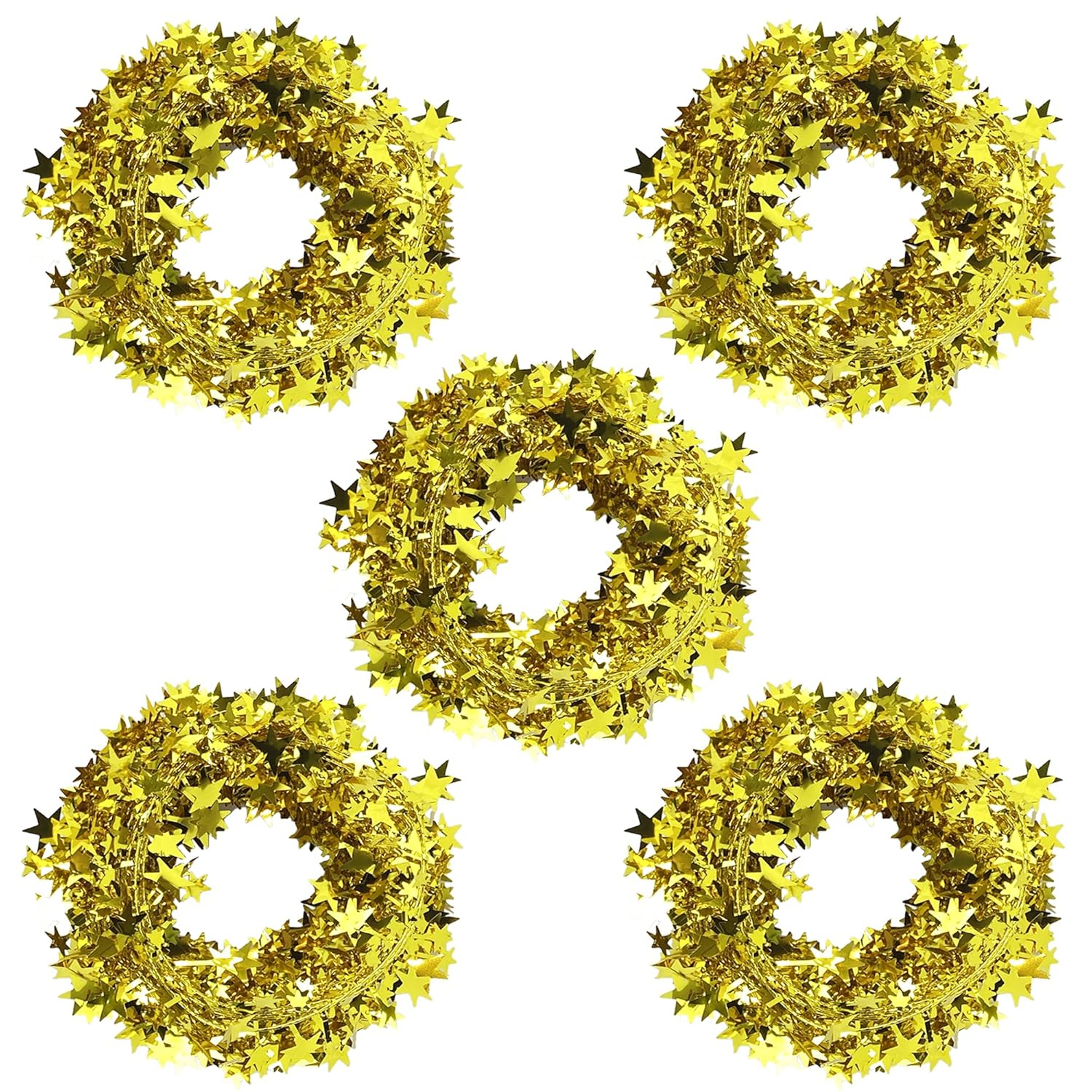 5 Rolls 130 Ft Gold Tinsel Stars Brace Star Tinsel Wire Garland for Home Wedding Birtahday Party Decorations