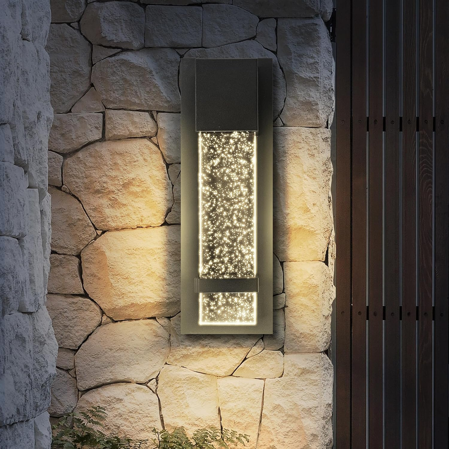 ASD LED 13 Inch Bubble Glass Wall Light Fixture | 12W 500LM 3000-5000K 120V | 3CCT, Waterproof, Photocell, ETL Listed | Exterior Dusk To Dawn Sconce, Outdoor-Indoor Lighting | Black