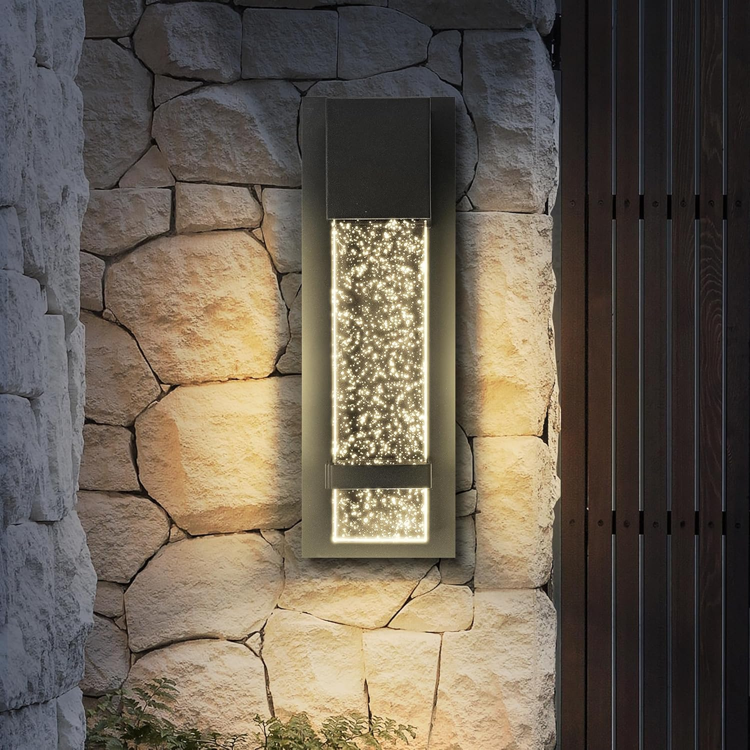 ASD LED 13 Inch Bubble Glass Wall Light Fixture | 12W 500LM 3000-5000K 120V | 3CCT, Waterproof, Photocell, ETL Listed | Exterior Dusk To Dawn Sconce, Outdoor-Indoor Lighting | Black