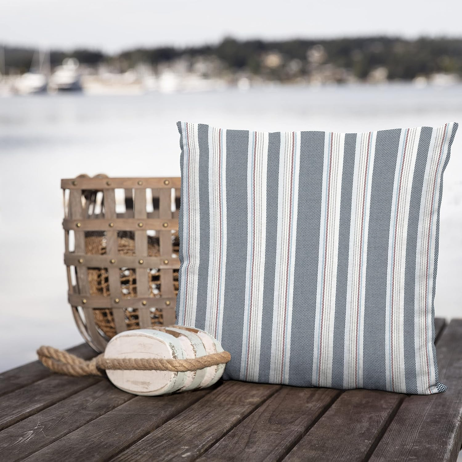 Arden Selections Oceantex Outdoor Toss Pillow 18 x 18, 2 Pack 18 x 18, Ocean Blue Stripe