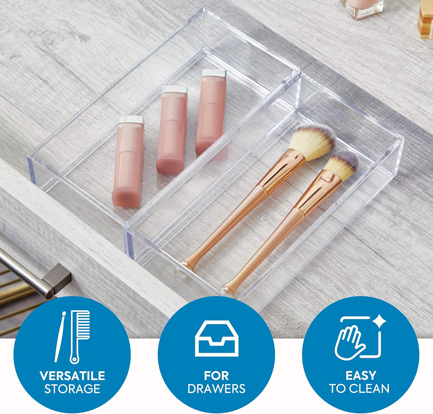 iDesign Clarity Plastic Drawer Organizer, Storage Container for Kitchen Gadgets, Corks, Sticky-Notes, Clips in Pantry, Cabinets, Countertops, 4" x 4" x 2" - Clear,X-Small