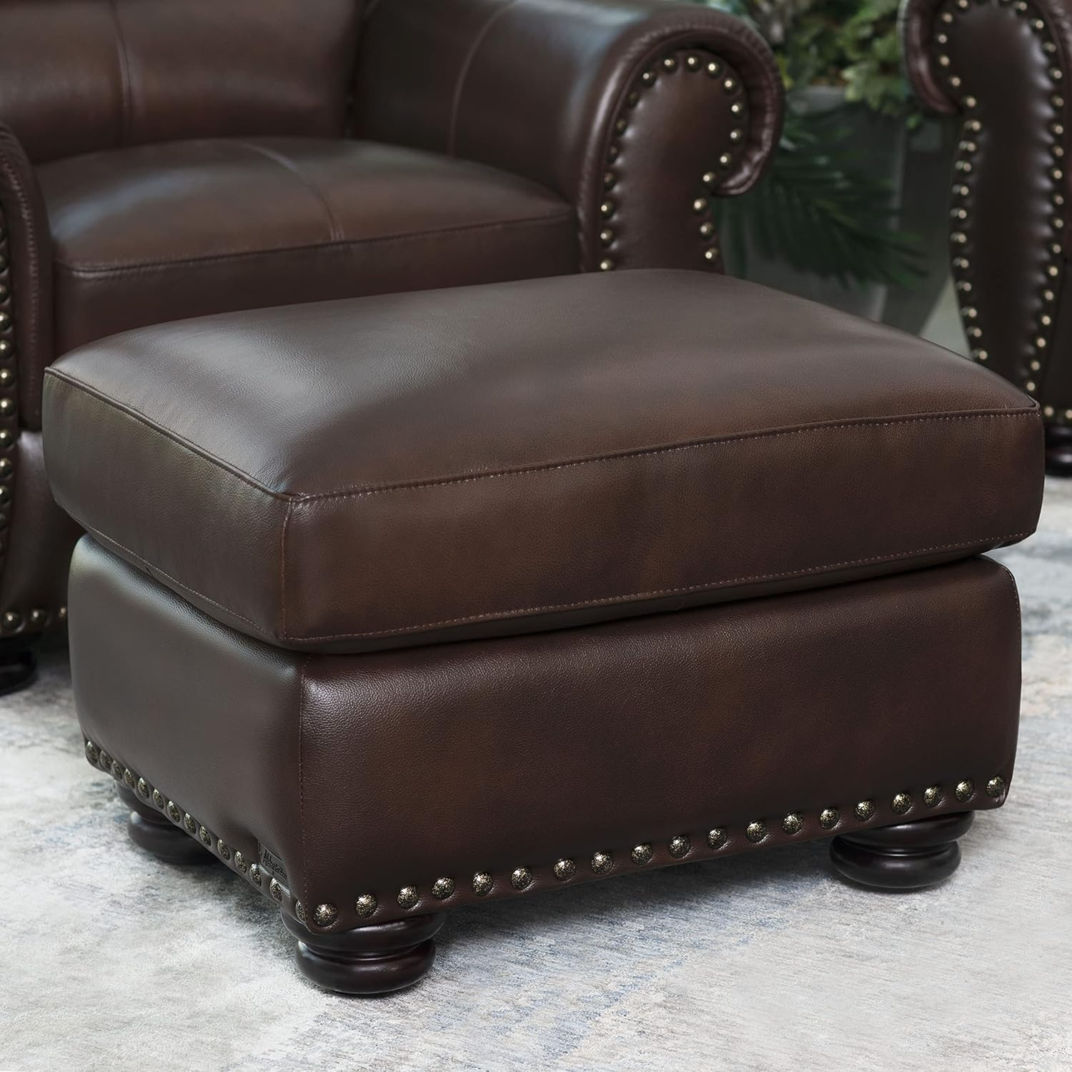 Austin Dark Brown Leather Rectangular Accent Ottoman