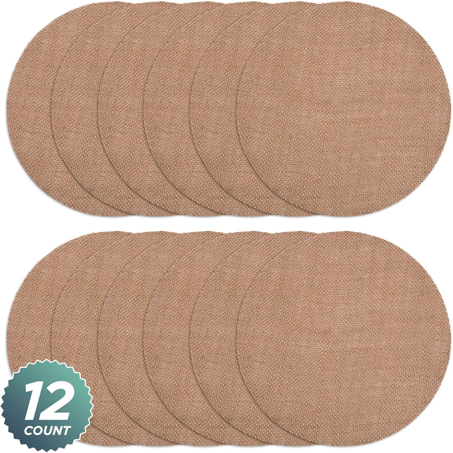 Rustic Burlap Round Placemats - 12" Diameter Burlap Circle Rustic Table Decorations (Set of 12) - Rustic Farmhouse Table Setting for Weddings, Dining & Event Decor