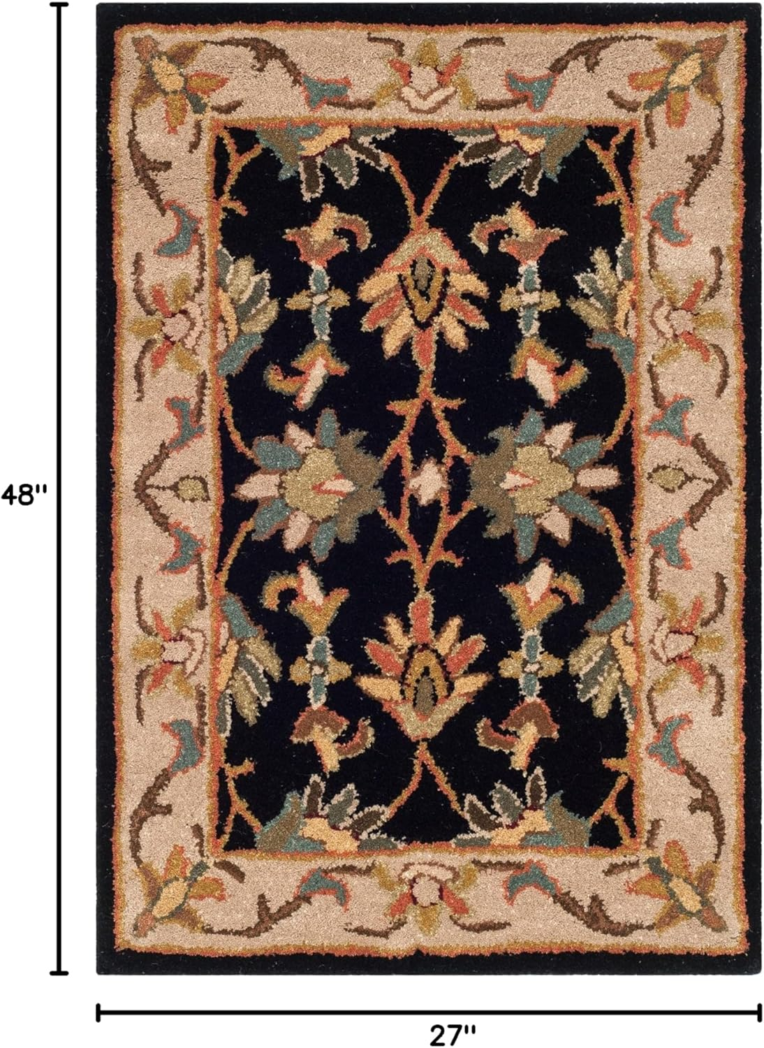SAFAVIEH Heritage Valery Traditional Wool Area Rug, Black/Beige, 2'3" x 4'