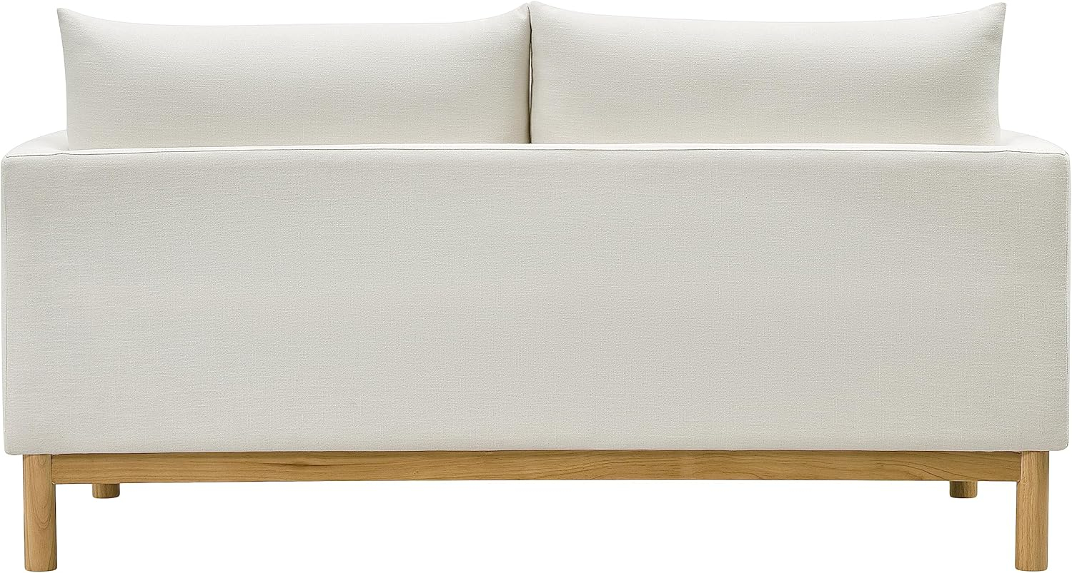 Meridian Furniture 157Cream-L Langham Collection Mid-Century Modern Linen Textured Fabric Upholstered Loveseat, Cream Linen Textured Fabric, Natural Finish Wood Base, 66" W x 33.5" D x 33" H, Cream