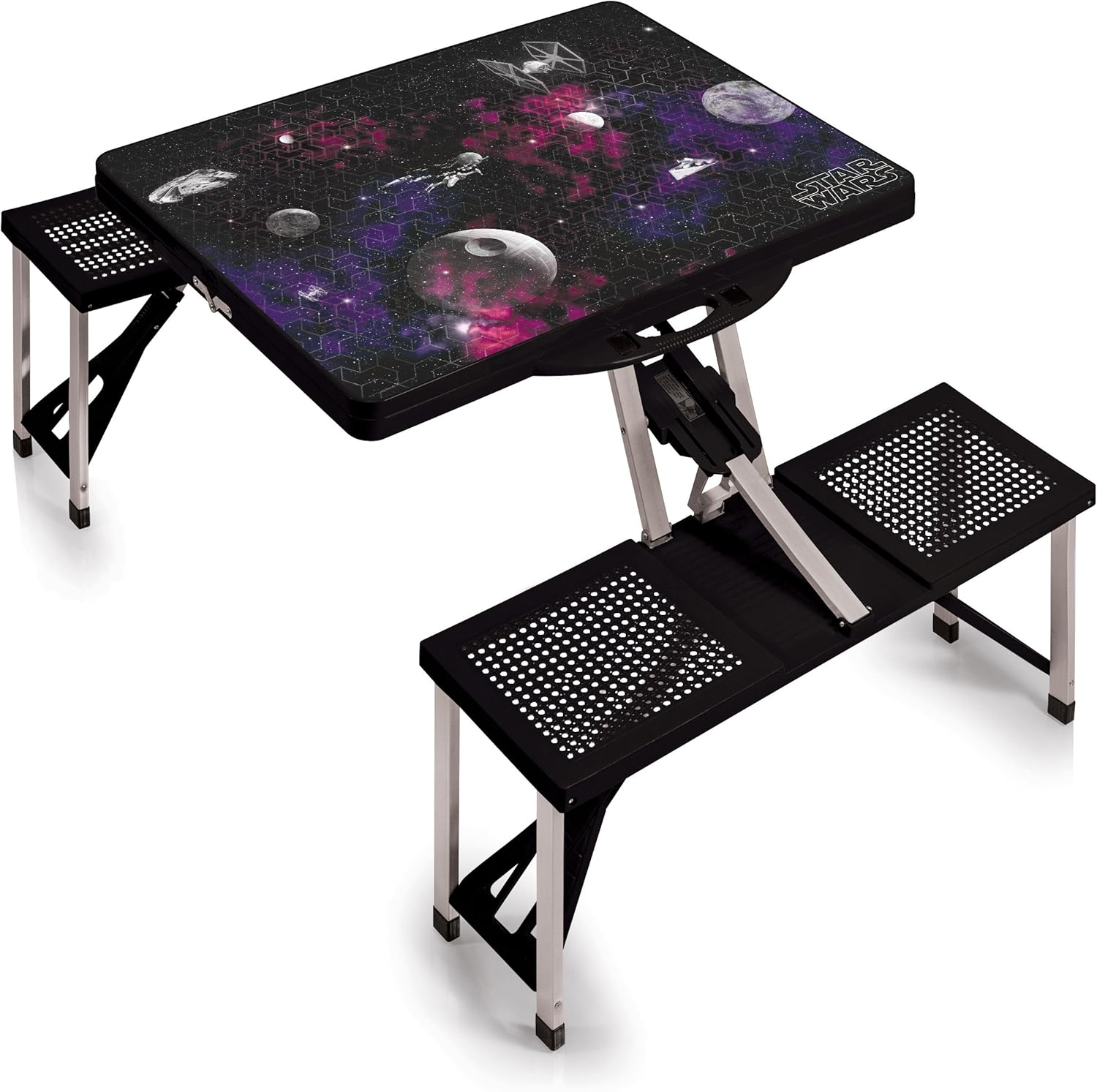 Death Star Black Picnic Table Sport Portable Folding Table with Seats
