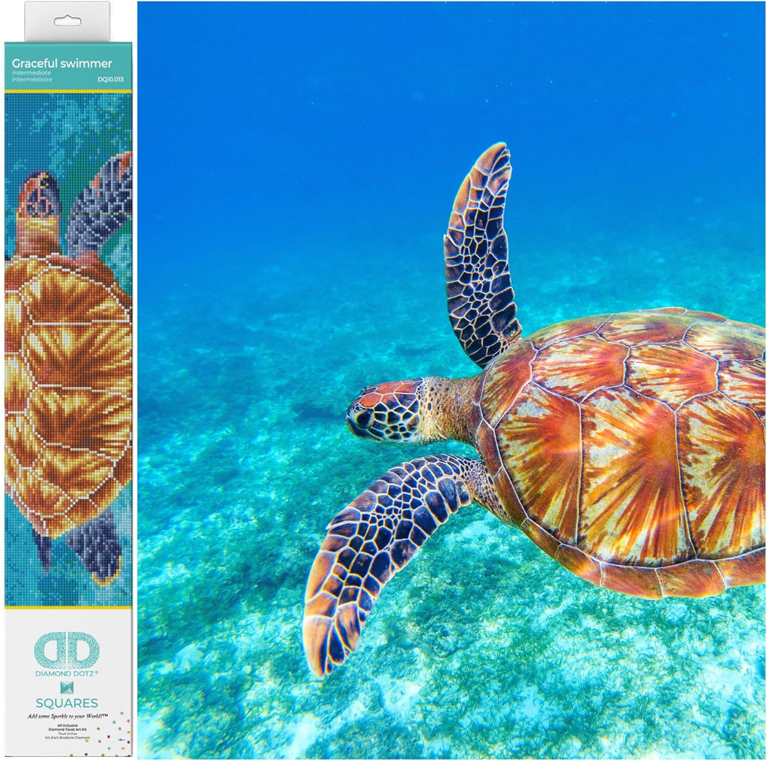 Graceful Swimmer Turtle Square Diamond Painting Kit 14.57" x 20.47"