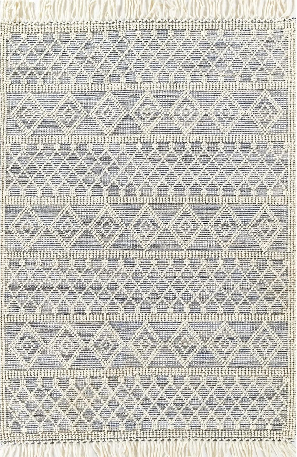 Momeni Boulder Hand Woven Wool and Cotton Geometric Blue Area Rug 5' X 8'