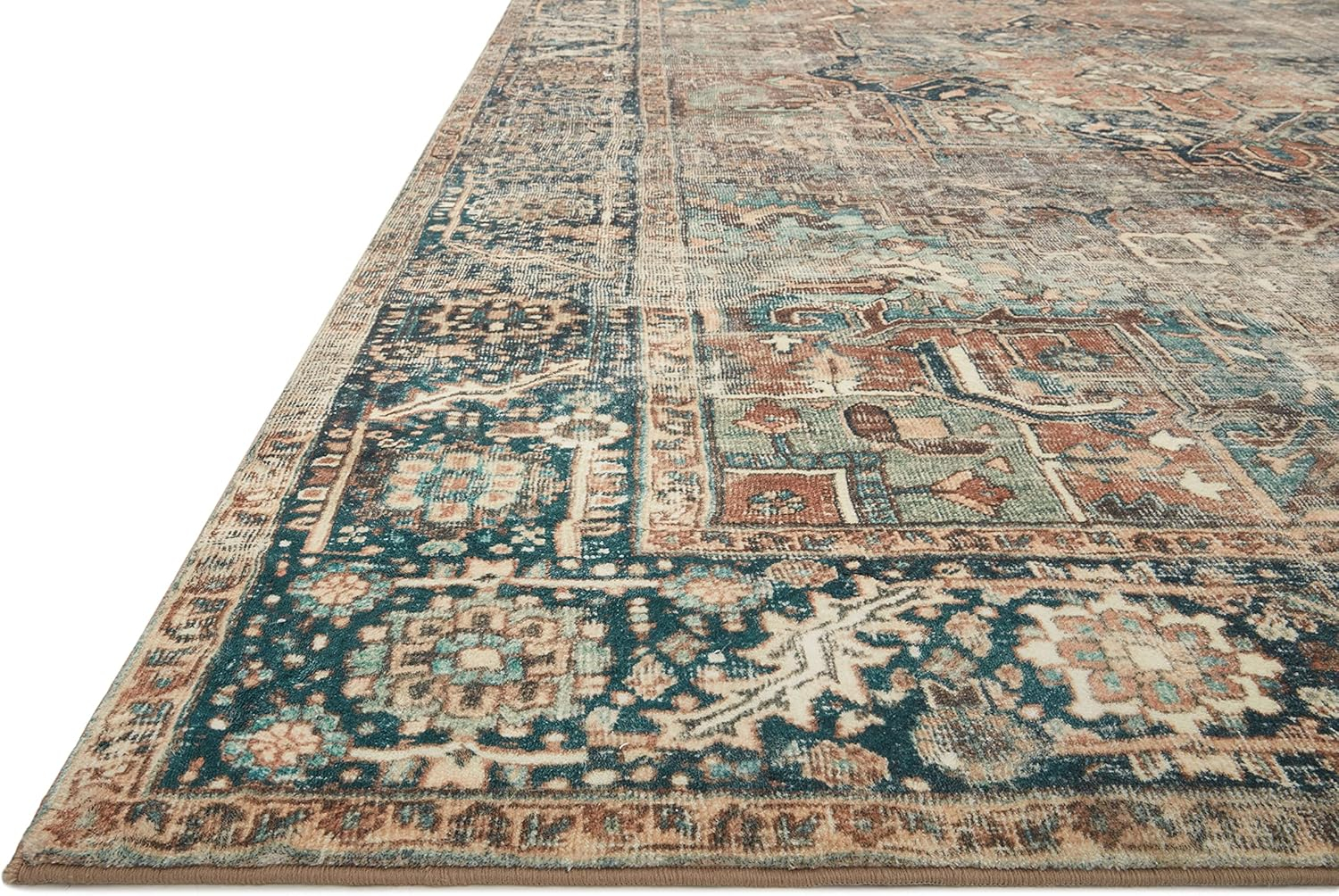 Loloi Margot Collection 2'-6" x 7'-6" Runner Rug in Terracotta/Lagoon - Thick Low Pile Area Rug, No-Shed Easy Clean Large Patterned Area Rug for Living Room, Bedroom, Dining Area