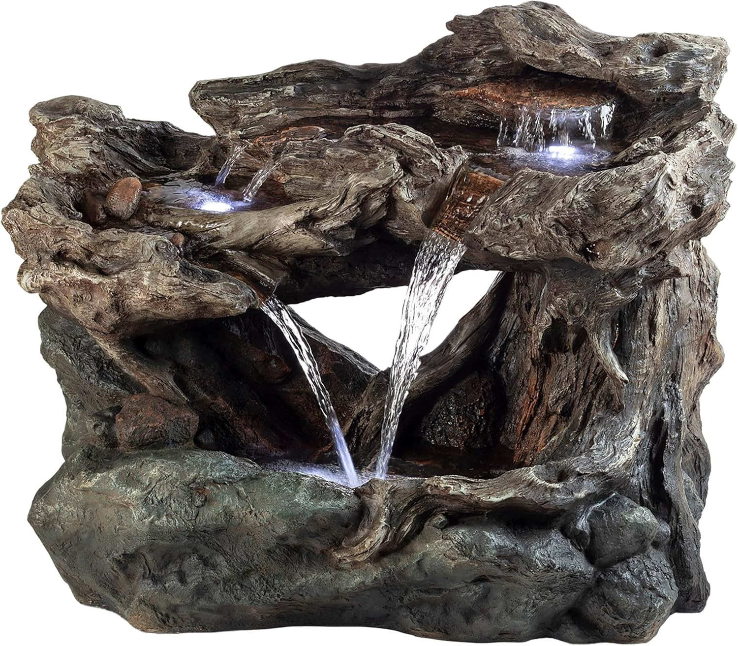 Alpine Corporation 40" x 23" x 30" Outdoor Polystone Light-Up Rainforest Plug-In Fountain, Brown