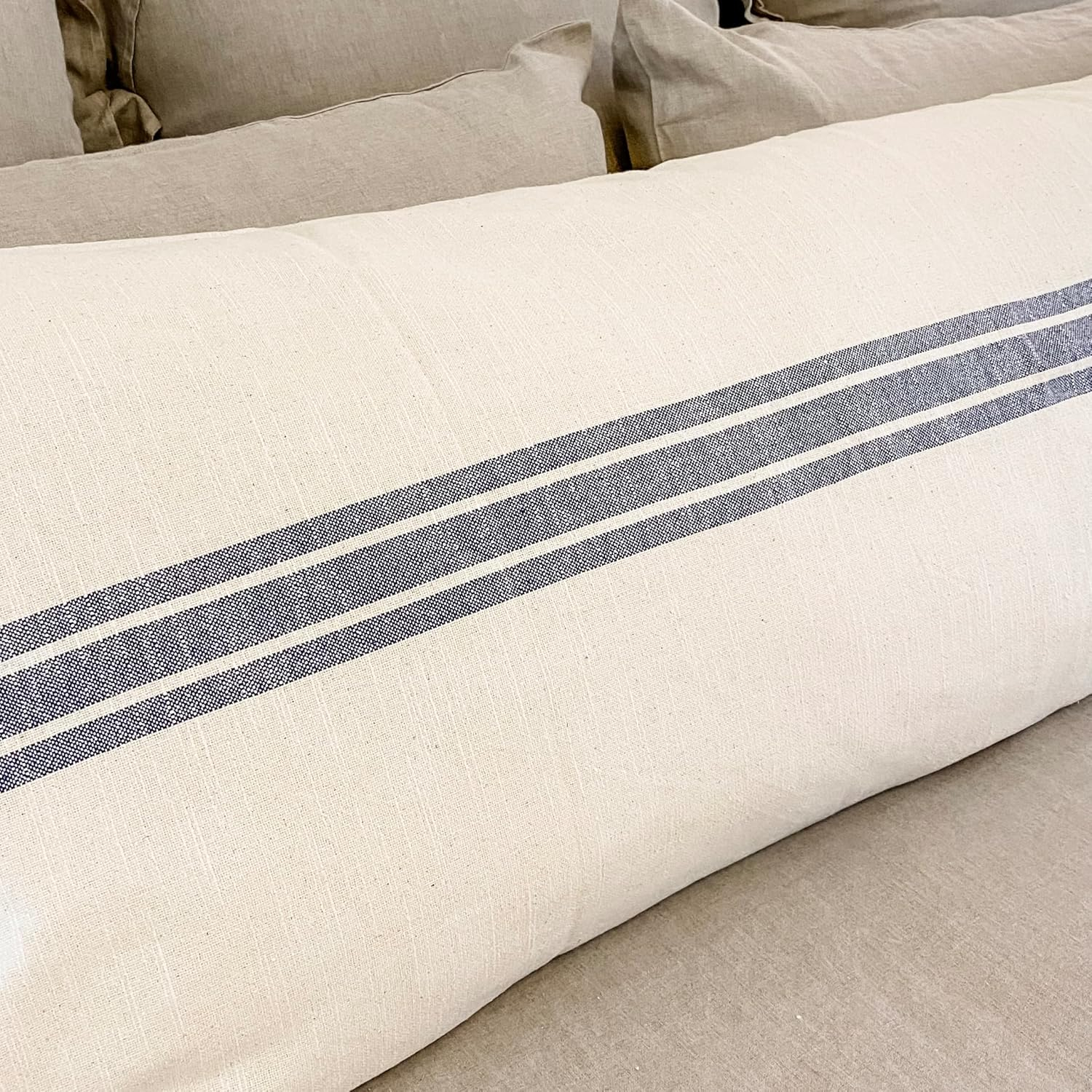 Farmhouse Blue Stripe Cotton Body Pillow Cover