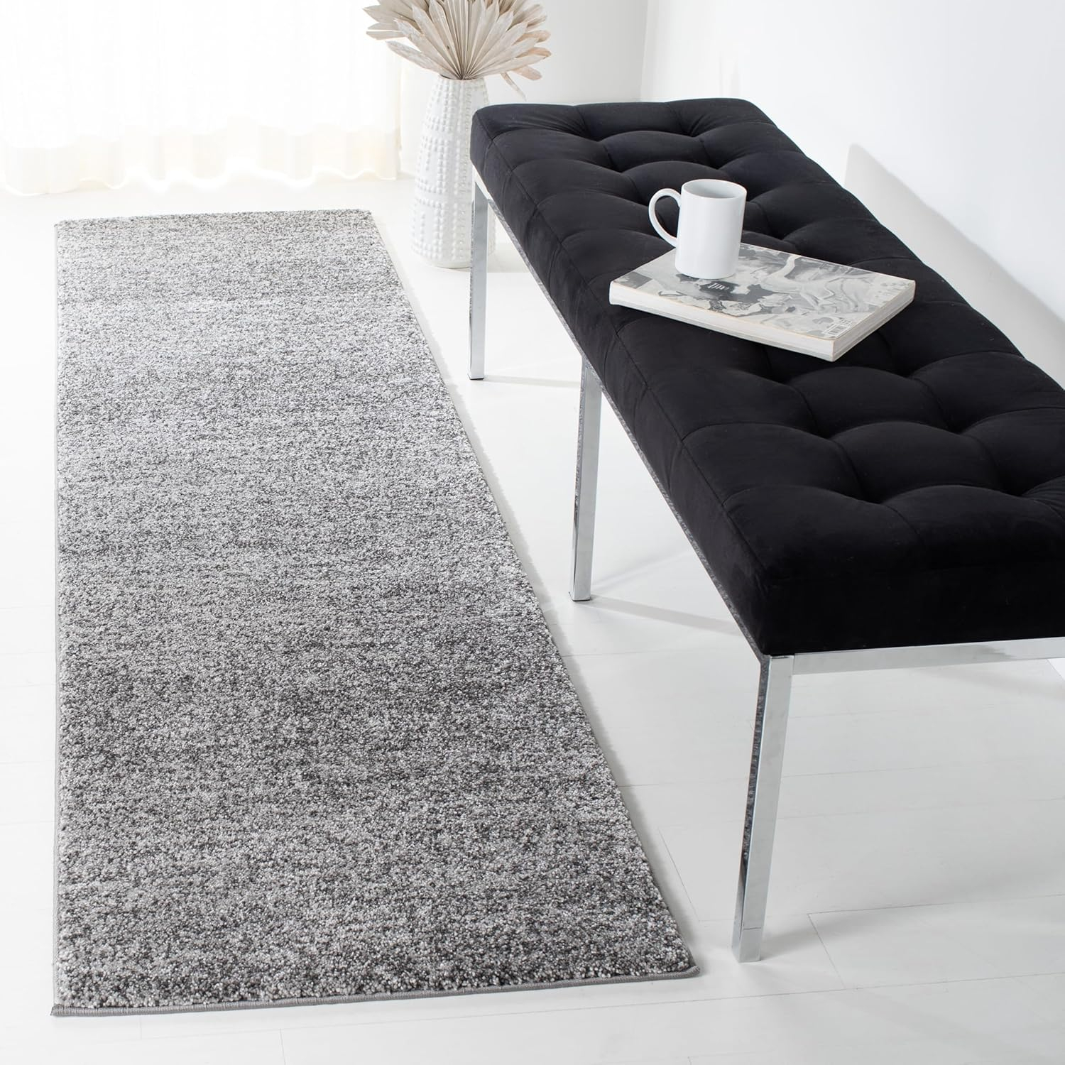 Gray Abstract Square Stain-Resistant Area Rug