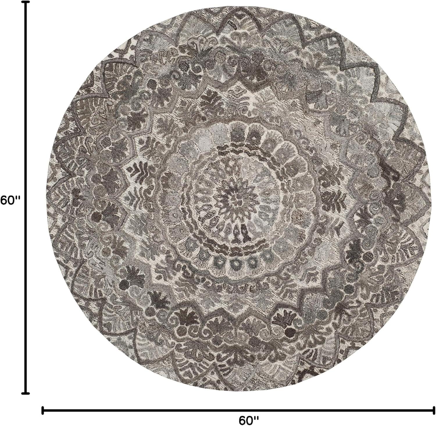 Handmade Grey and Ivory Round Tufted Wool Area Rug