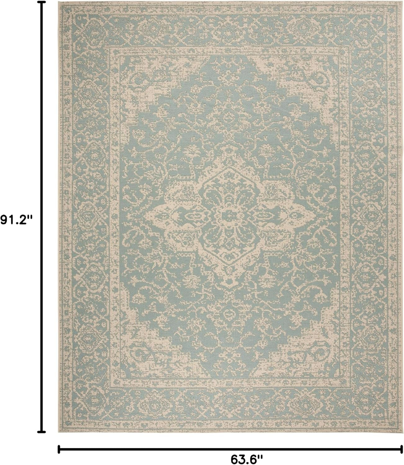 Safavieh Beach House Mai Traditional Outdoor Area Rug, Aqua/Cream, 5'3" x 7'6"