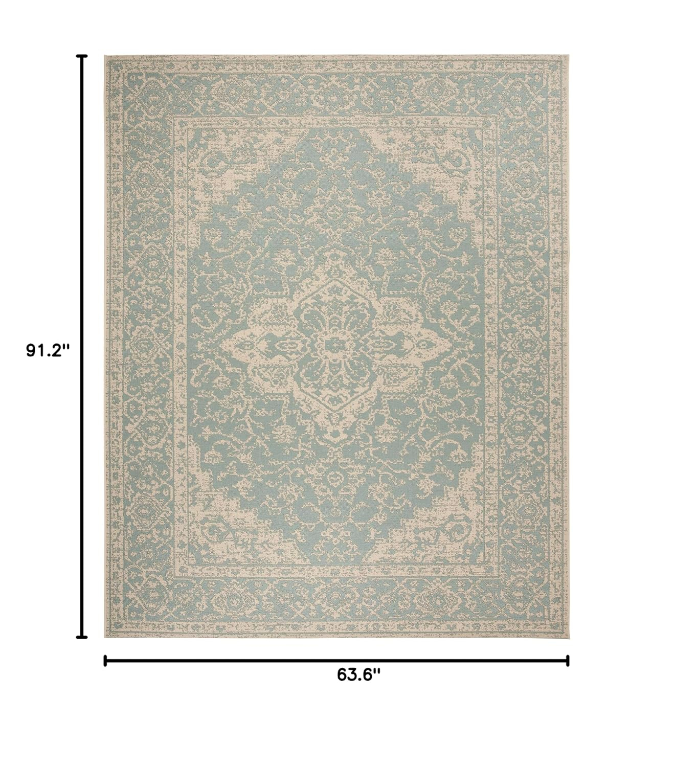 Safavieh Beach House Mai Traditional Outdoor Area Rug, Aqua/Cream, 5'3" x 7'6"