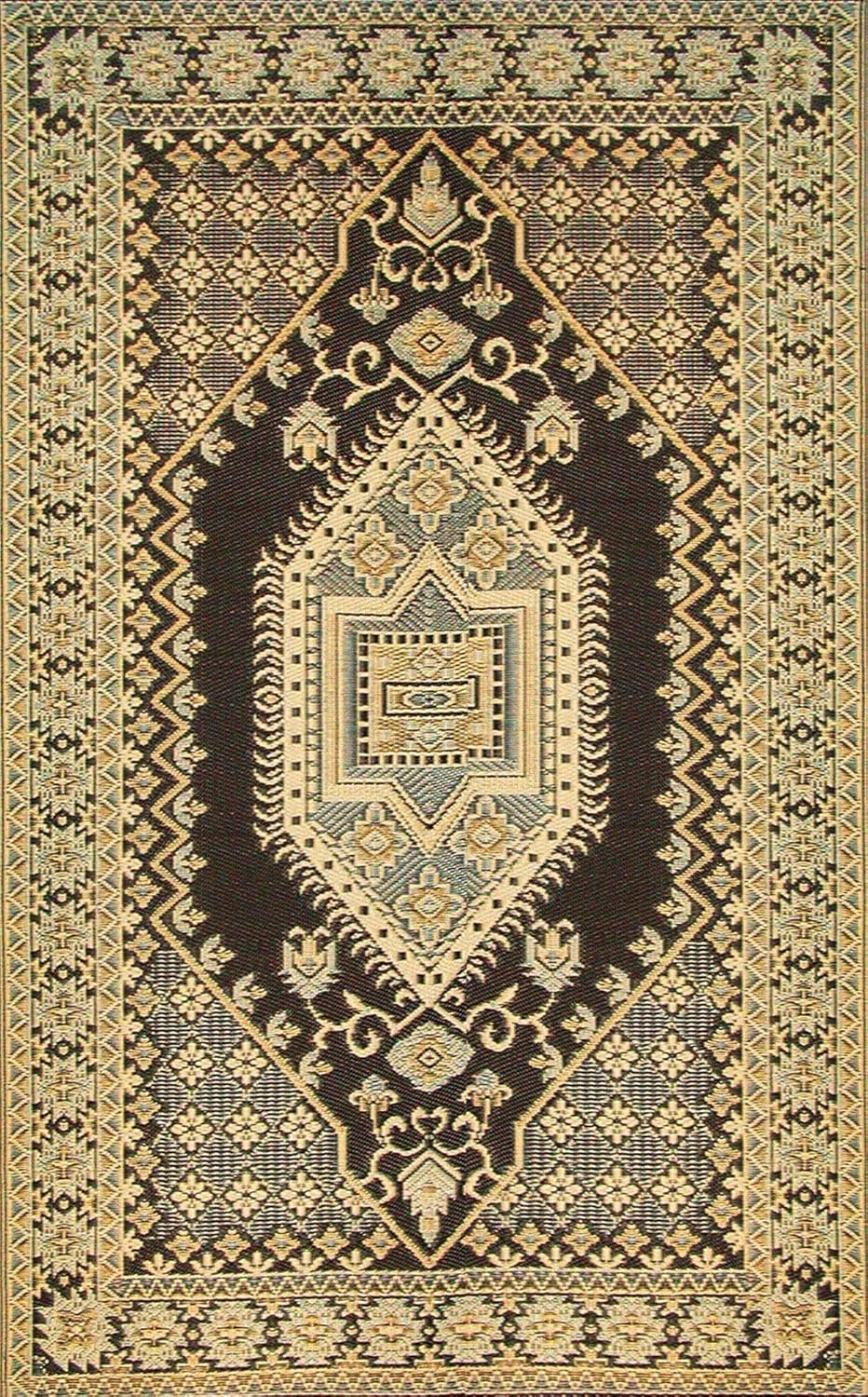 Mad Mats Oriental Hand Hooked Black/Gold Indoor / Outdoor Area Rug
