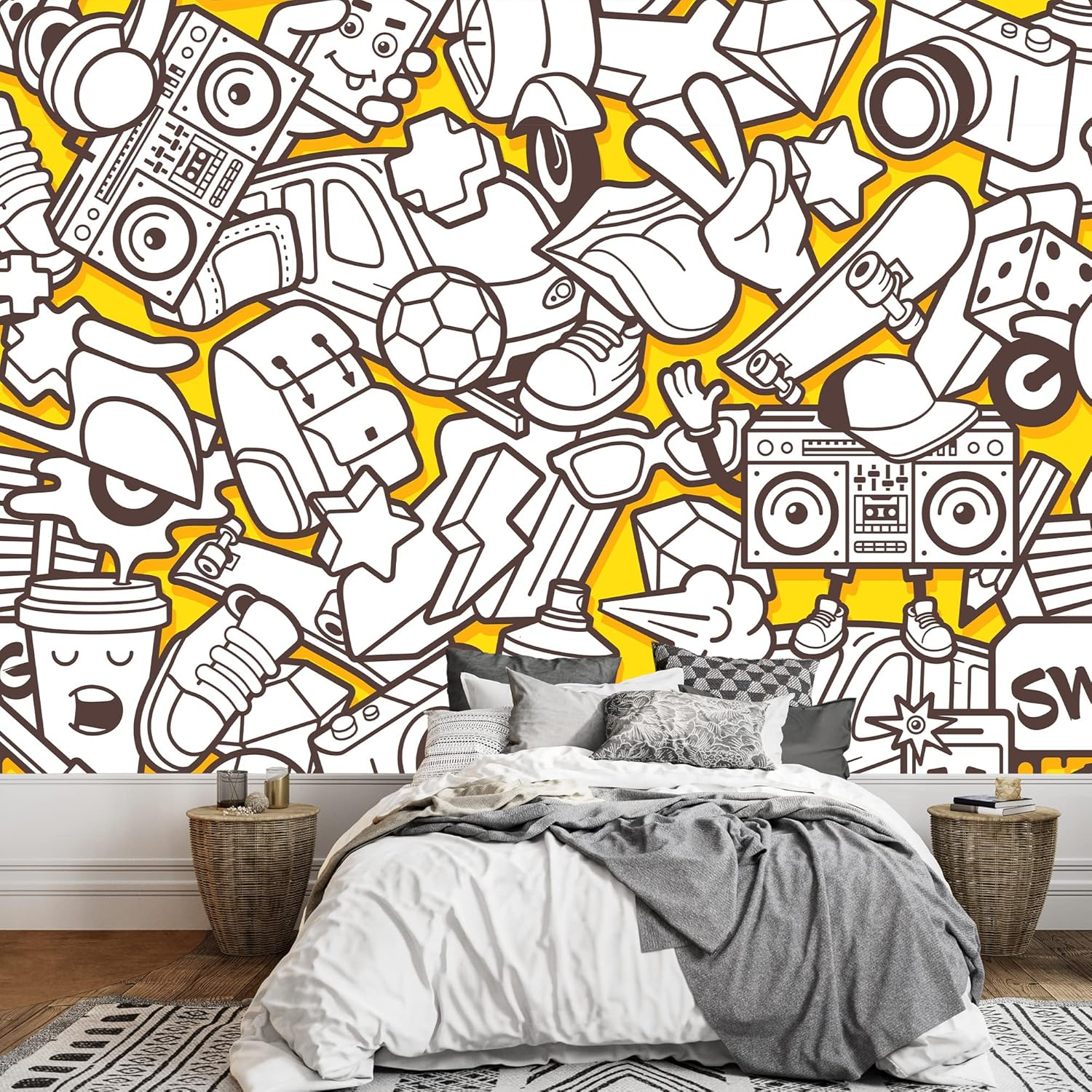 wall26 - Vector Graffiti Urban Pattern - Canvas Art Wall Decor - 100x144 in