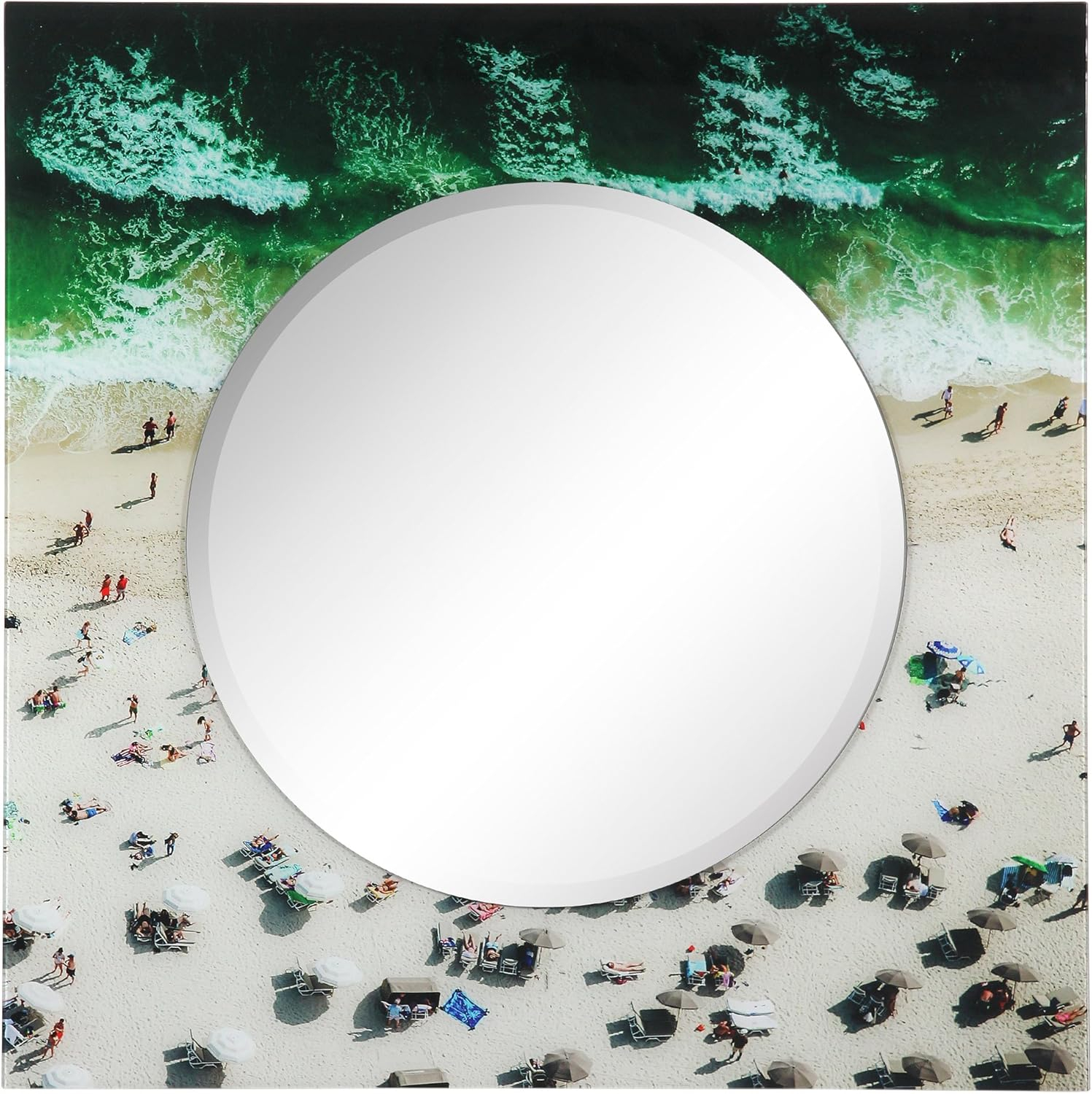 Empire Art Direct Cerulean Strokes Rectangular Beveled Mirror on Free Floating Reverse Printed Tempered Art Glass, 72" x 36" x 0.4", Ready to Hang