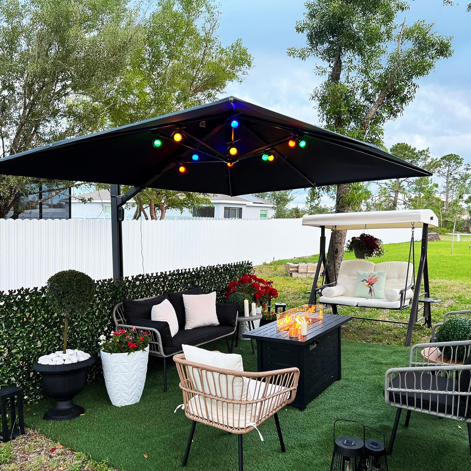 PURPLE LEAF 9' X 12' Rectangle Patio Umbrella Large Cantilever Outdoor Aluminum Offset Umbrella with 360-degree Rotation for Garden Deck Backyard Pool, Grey