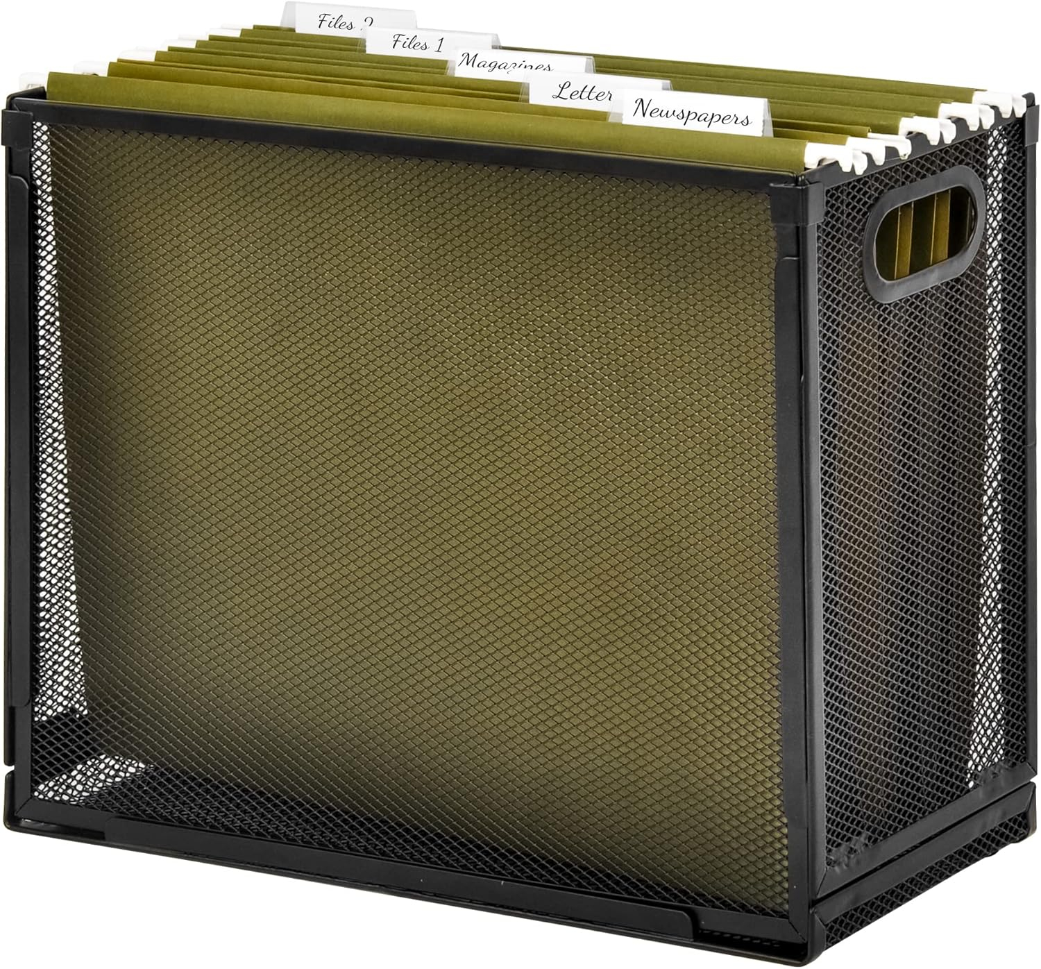 EASEPRES Desk Hanging File Organizer with 5 Folders, Mesh Metal Letter-Size Desktop File Holder Box for Filing Folder Storage Basket, 1 Pack Black, 12.2 x 9.45 x 5.45 inches