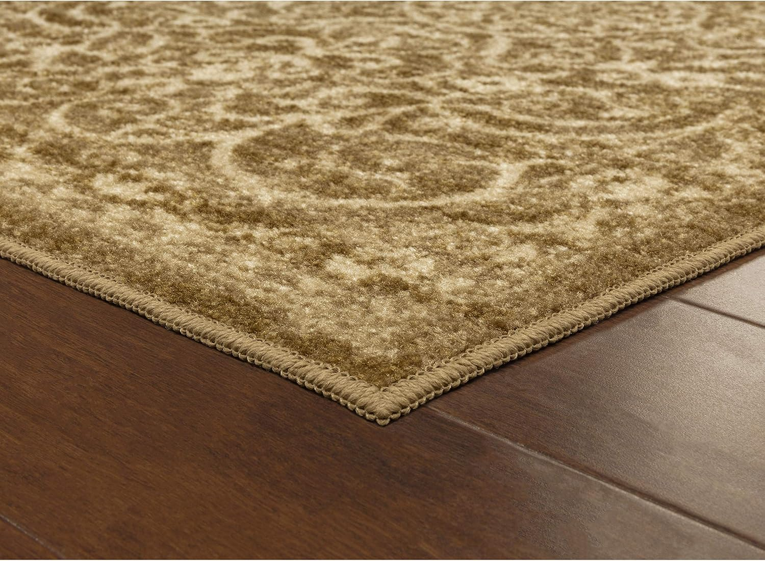 Vintage Scroll Design Khaki Synthetic Runner Rug