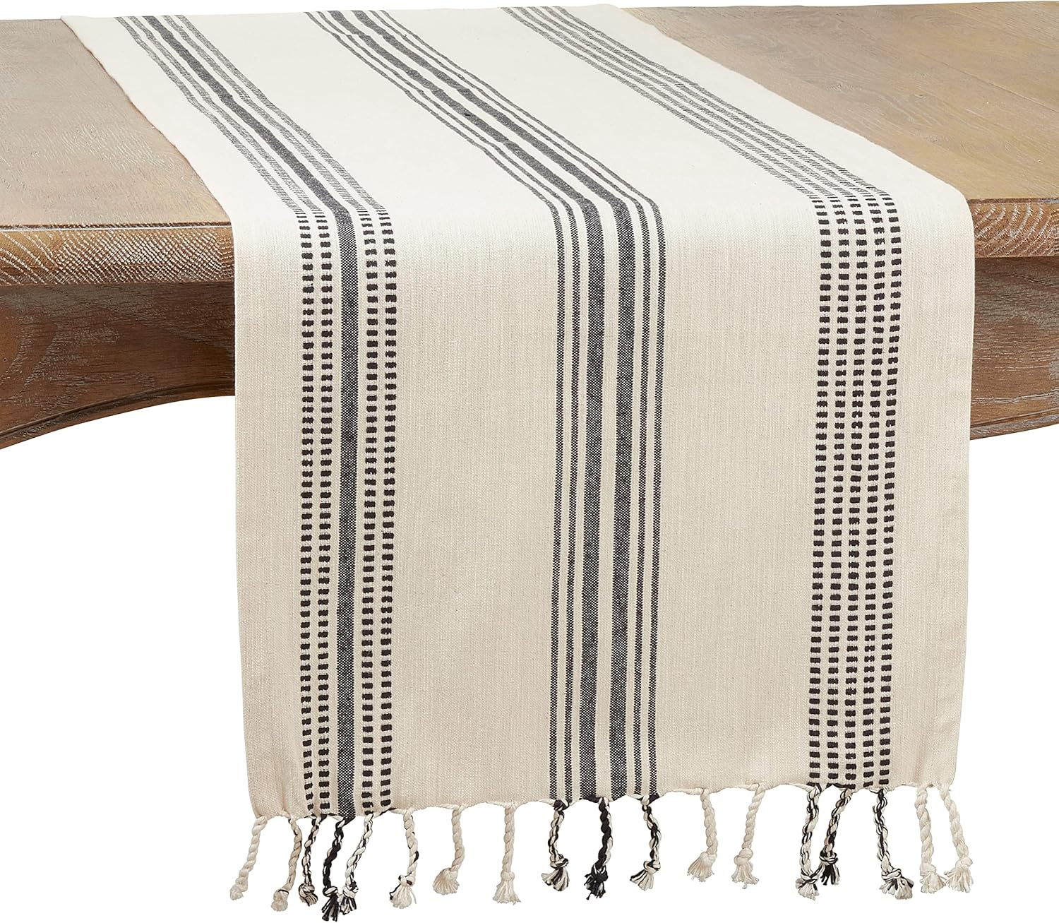 Saro Lifestyle Cotton Table Runner With Casual Striped Design, Black, 16" x 90"