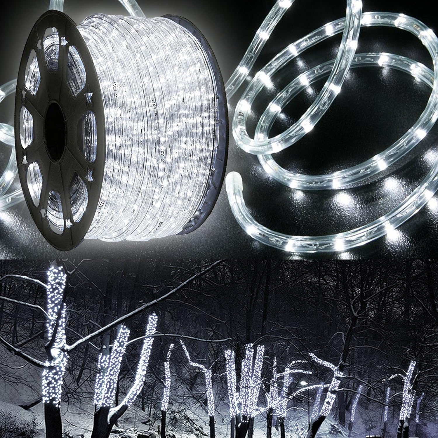 West Ivory 1656LEDs, 150ft Cool White LED Rope Light, Connectable Outdoor Permanent Waterproof Accent Exterior Lighting, PVC Case, ETL Certified, for Holiday, Backyard Patio, Home Garden, Decorative