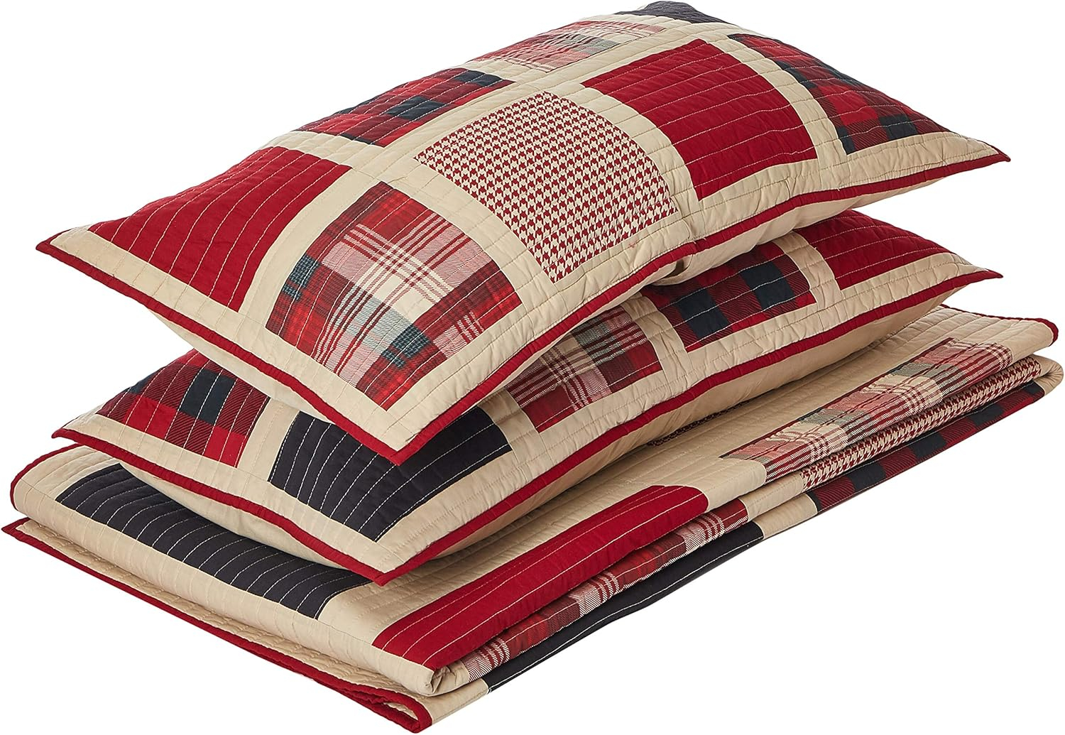 Woolrich Reversible Quilt Cabin Lifestyle Design - All Season, Breathable Coverlet Bedspread Bedding Set, Matching Shams, Oversized King/Cal King, Huntington Plaid Red, 3 Piece