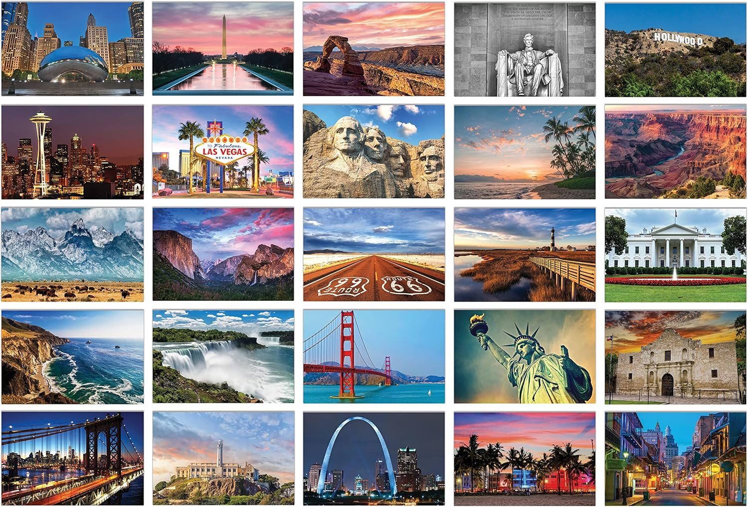 High Gloss Travel Postcards of Famous US Landmarks, 4 x 6 inch, 50 Pack