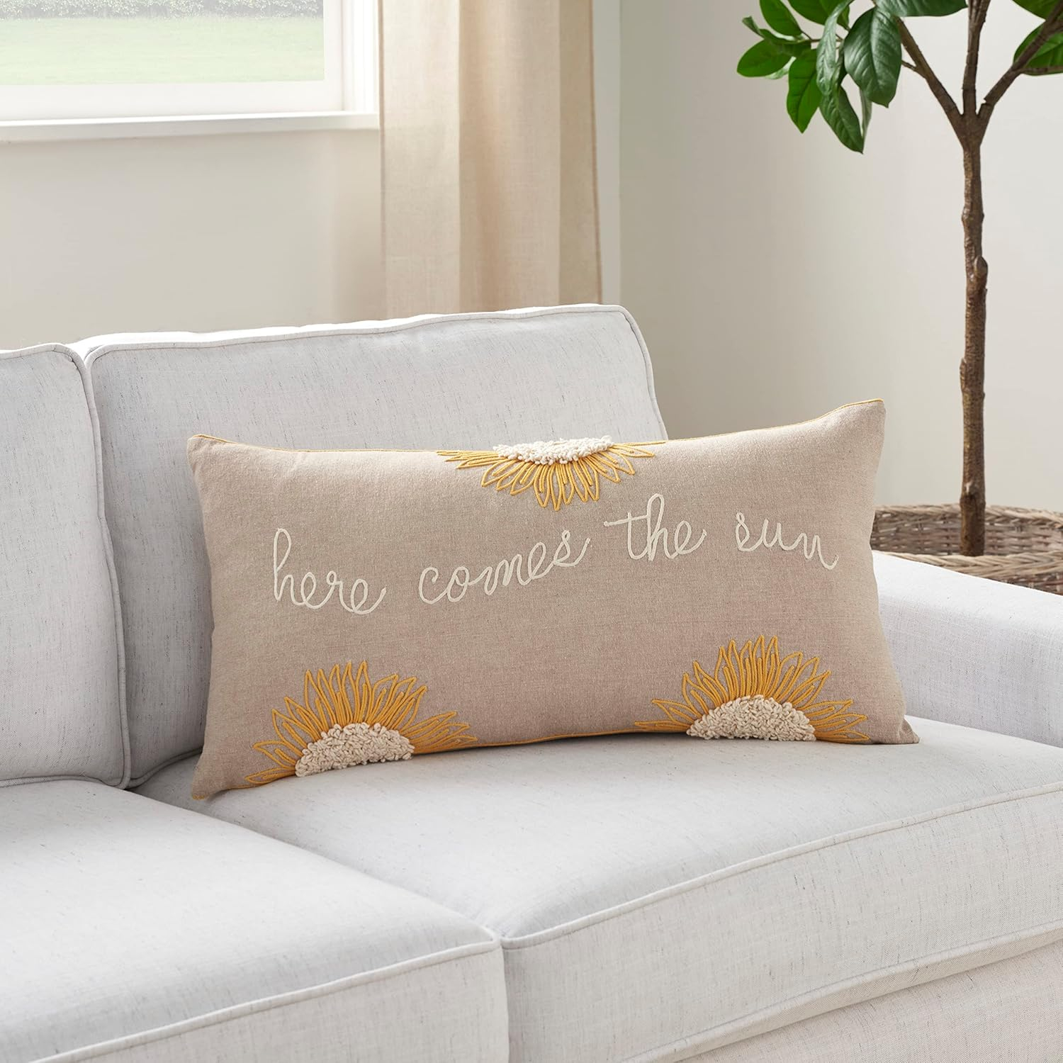 Nourison Life Styles Here Comes The Sun Natural 12" x 24" Throw Pillow