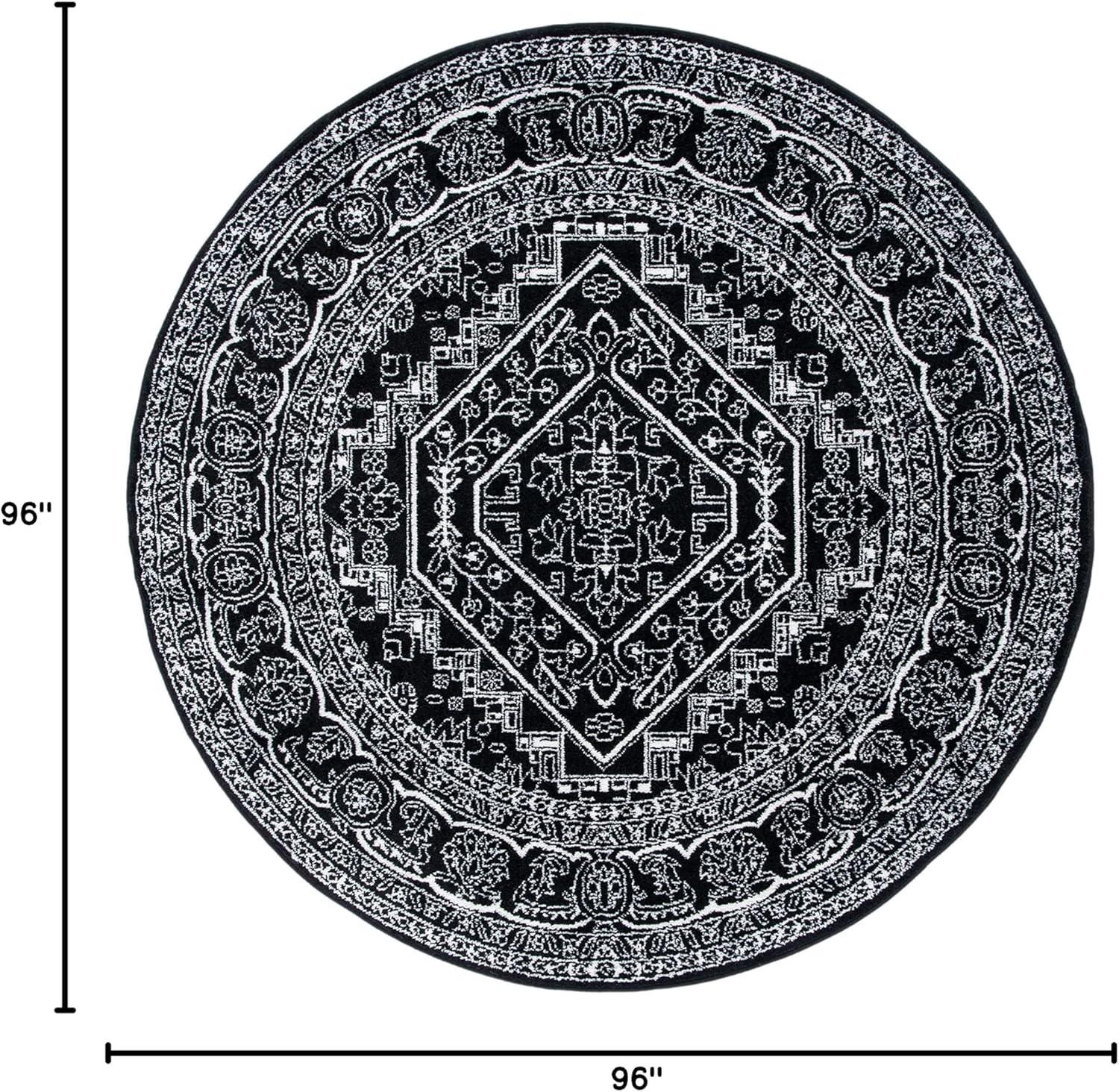 SAFAVIEH Adirondack Xavier Traditional Area Rug, Black/Ivory, 8' x 8' Round