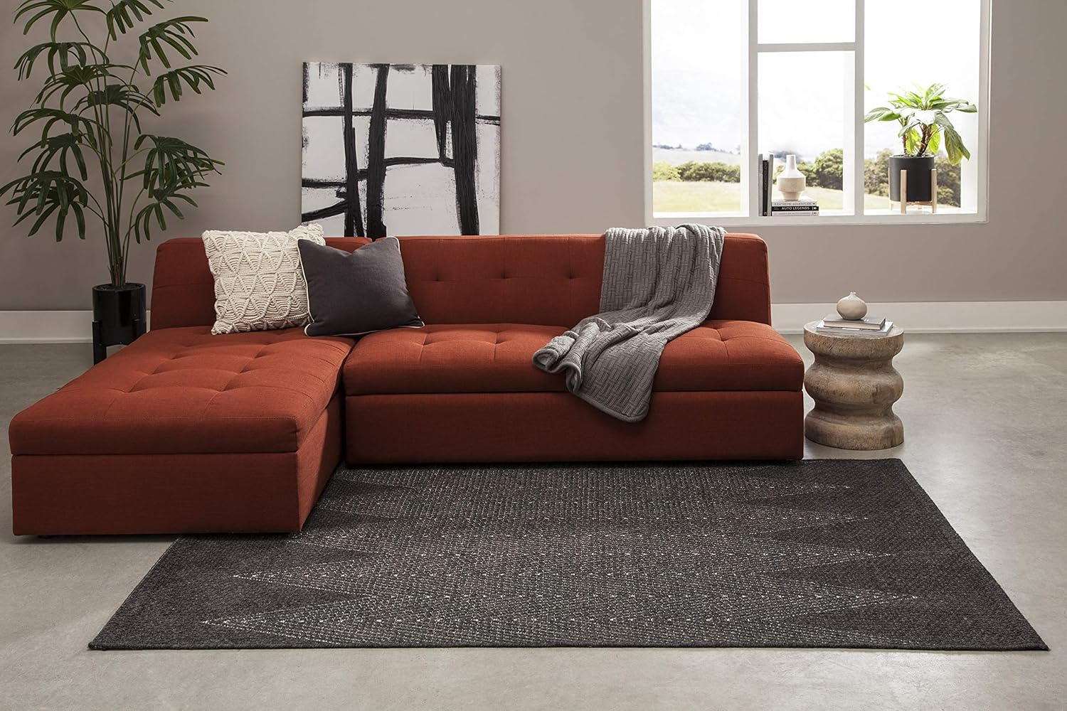 Momeni Como Polypropylene Machine Made Charcoal Indoor Outdoor Rug 2'7" X 7'6"