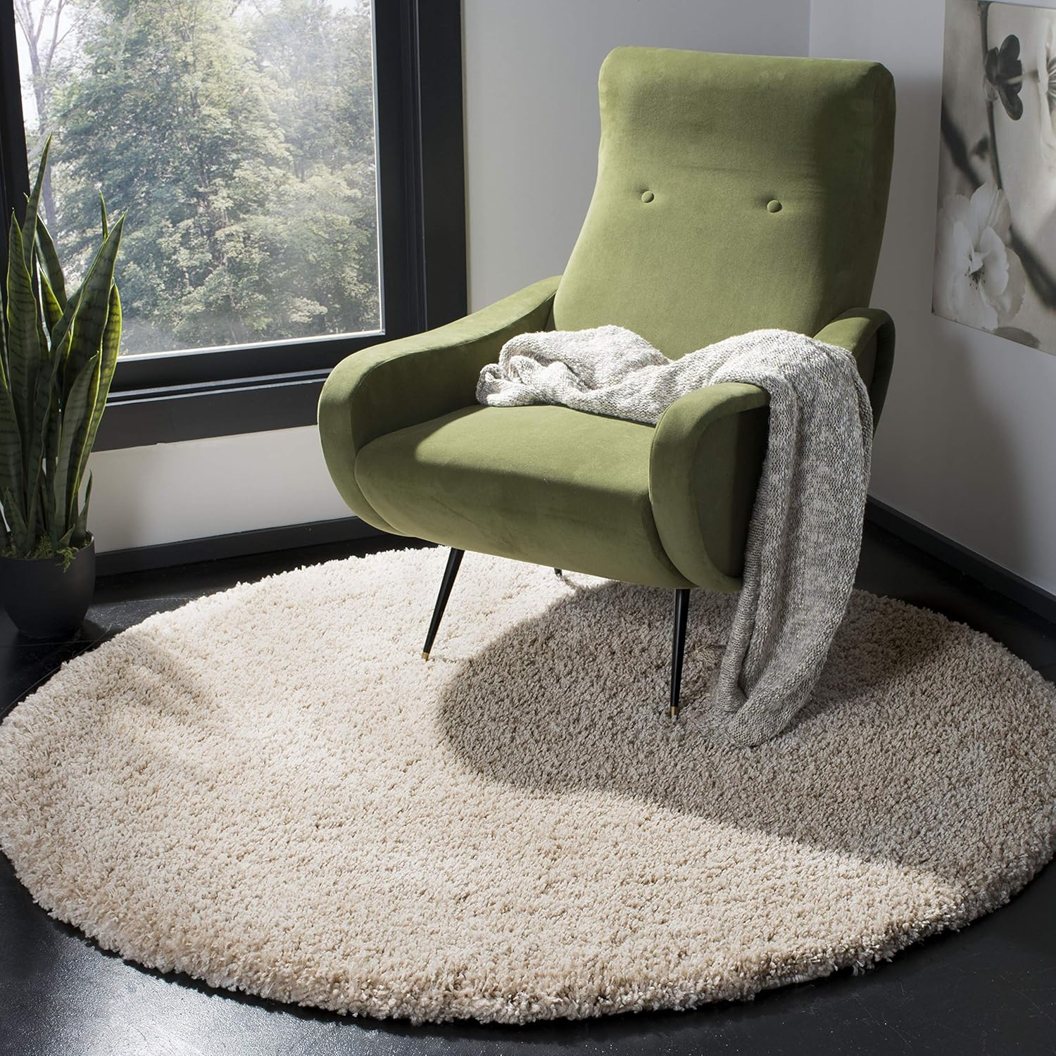 SAFAVIEH California Solid Plush Shag Area Rug, Dark Grey, 8'6" x 8'6" Round