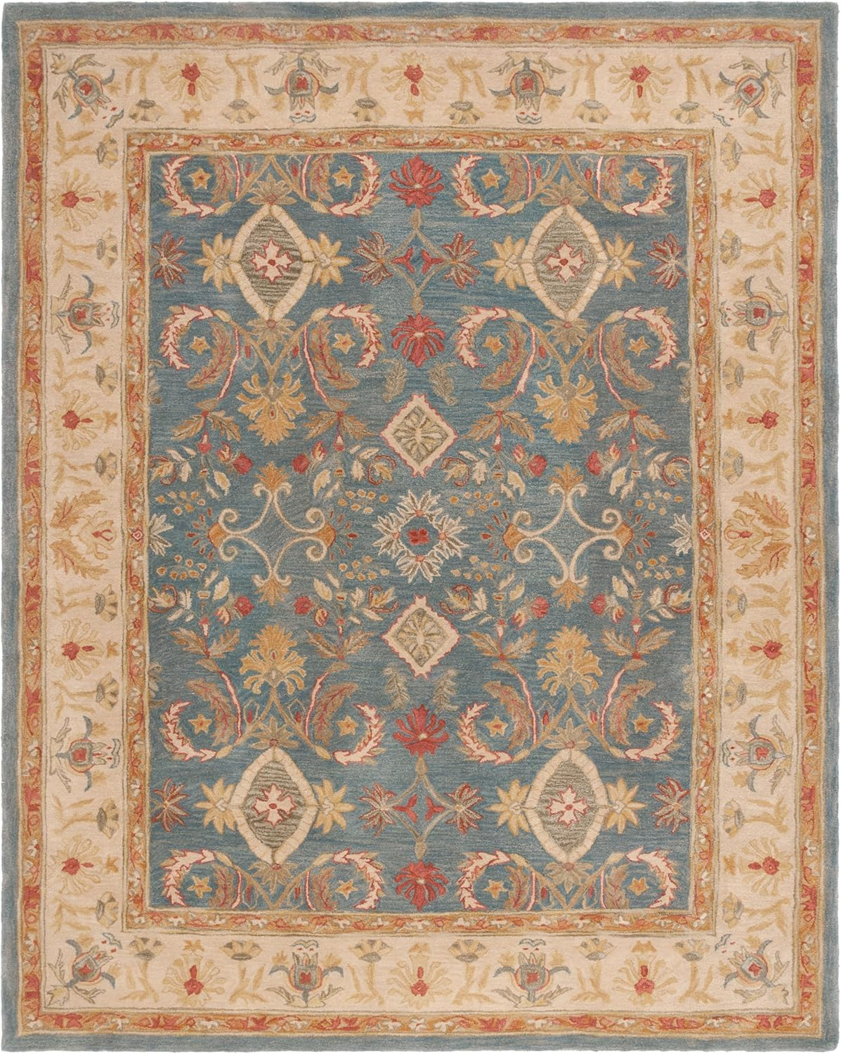 SAFAVIEH Anatolia Stephen Traditional Wool Area Rug, Light Blue/Ivory, 12' x 15'