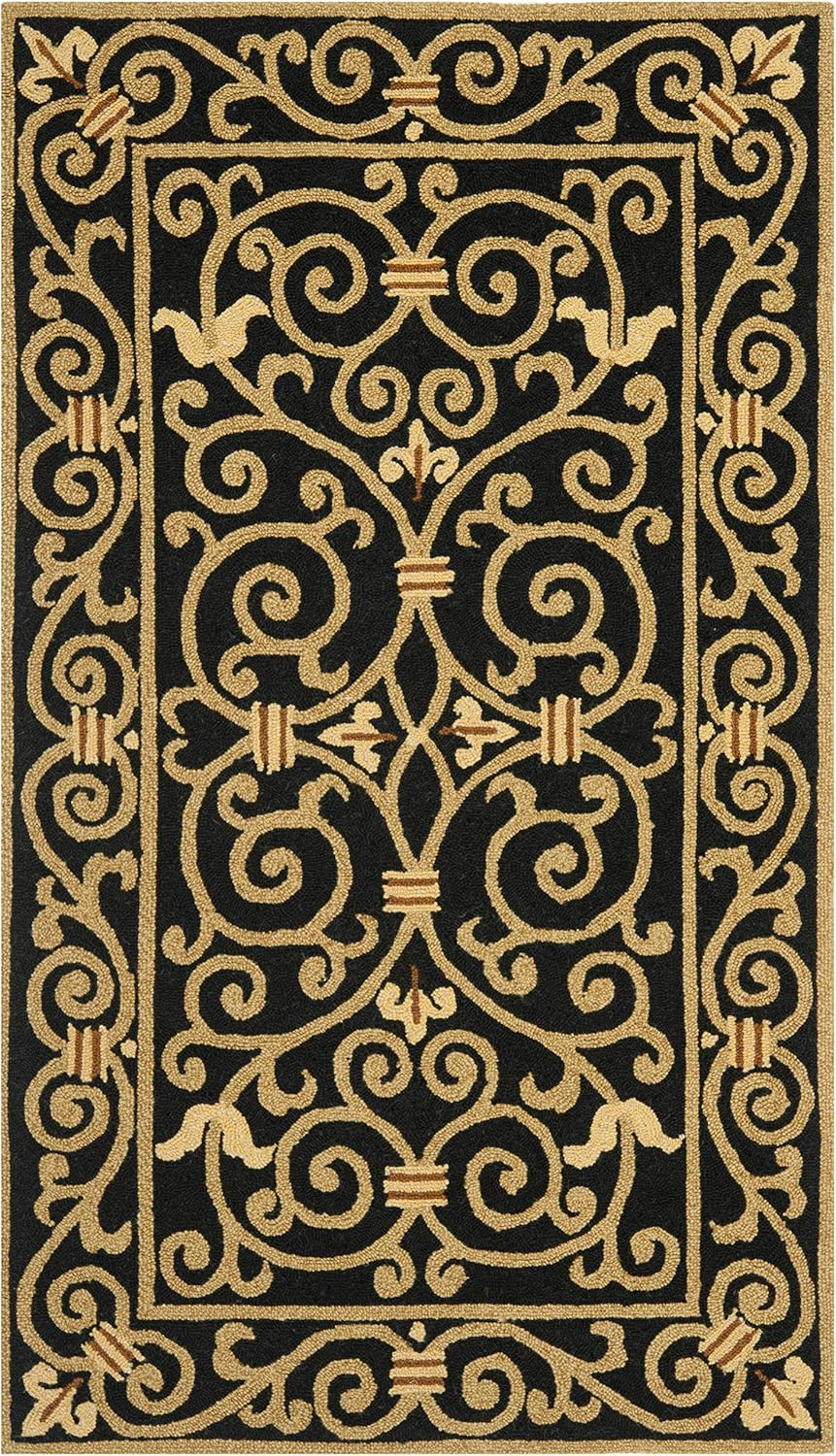 SAFAVIEH Chelsea Aragon Geometric Borders Wool Area Rug, Ivory/Dark Blue, 2'6" x 4'