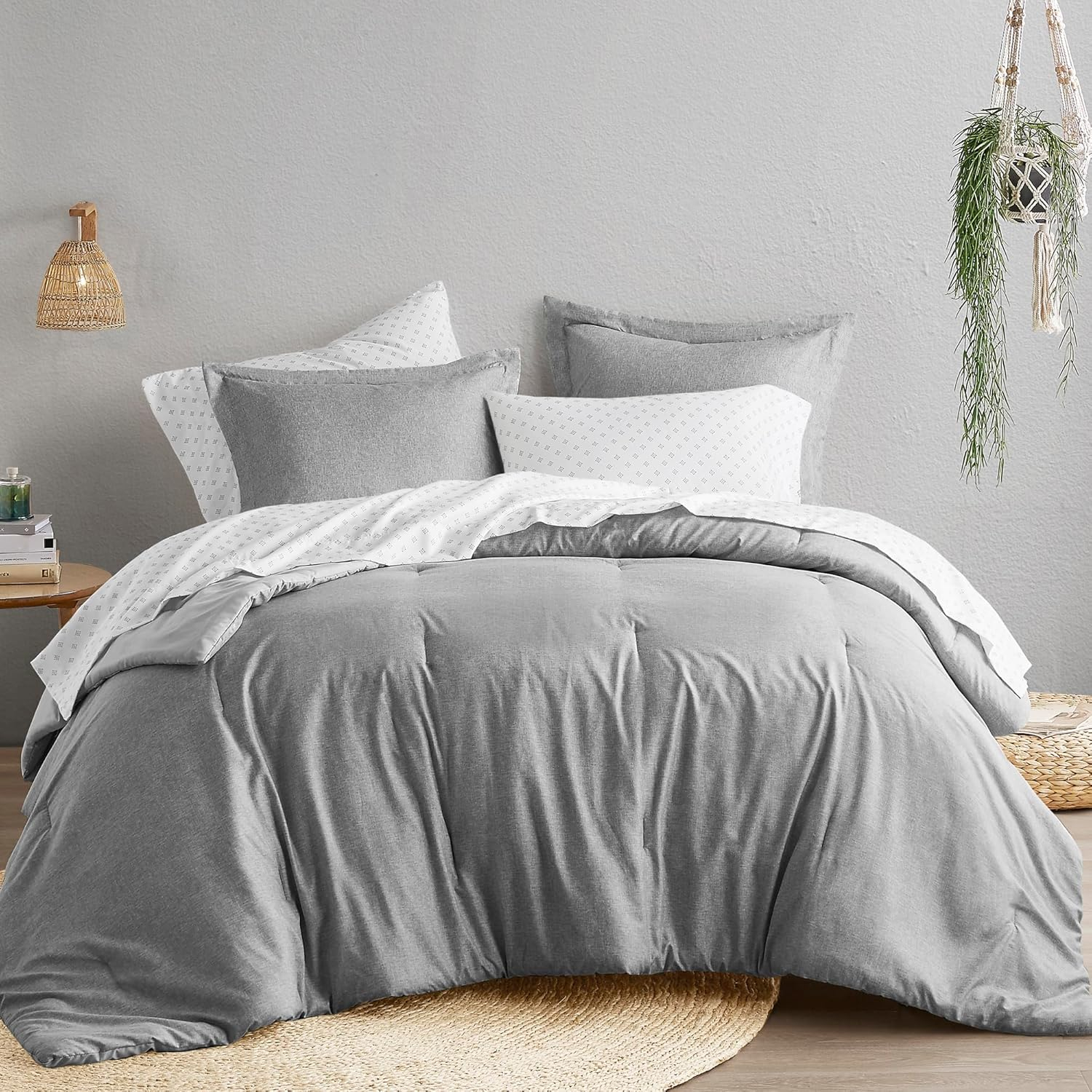 Comfort Spaces Twin Comforter Set - 2pcs (1 Microfiber Comforter & 1sham) Farmhouse Bedding Comforter for All Seasons Boho Bedding Set, Lightweight Solid Bed Comforter Sets, Twin/Twin XL, Grey