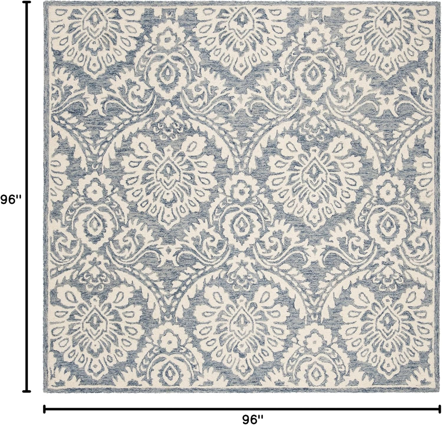 SAFAVIEH Blossom Travis Damask Area Rug, Blue/Ivory, 8' x 8' Square
