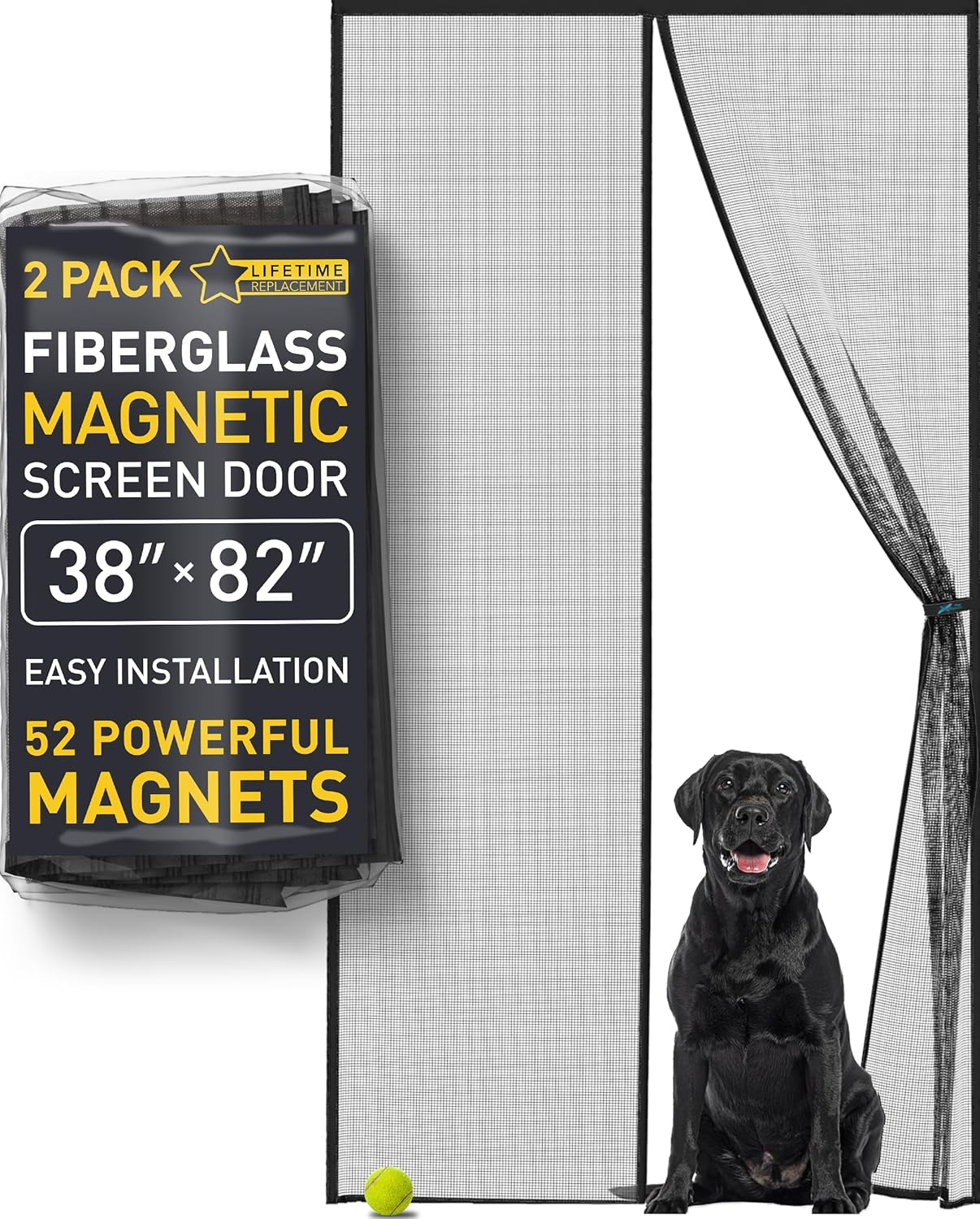 Easy Install Upgraded Magnetic Screen Door Mesh 38”x82” – Strong Magnets, Pet Tested, Keeps Bugs Out