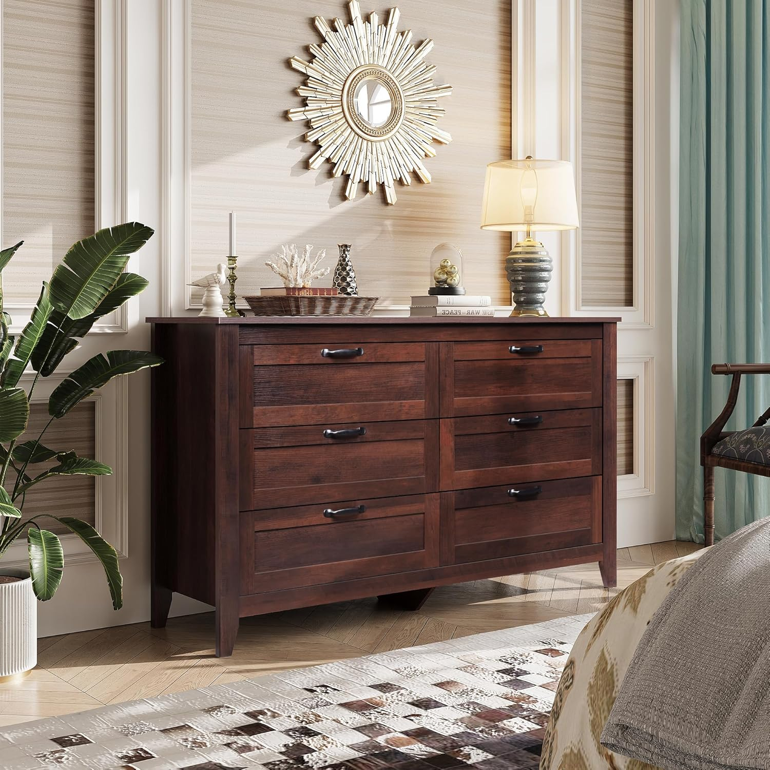 Brown Double Wood Dresser with Metal Handles