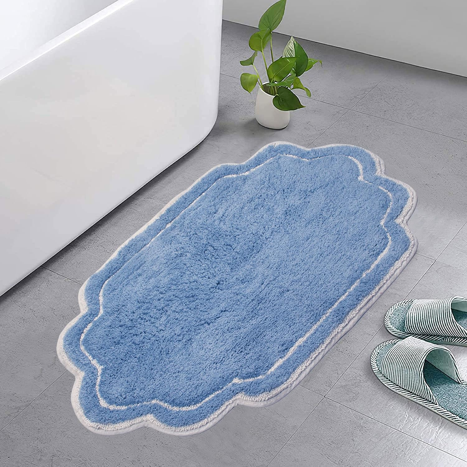 Home Weavers Inc Home Weavers Allure Collection Absorbent Cotton, Machine Washable and Dry Bath Rugs Blue 21"x34"