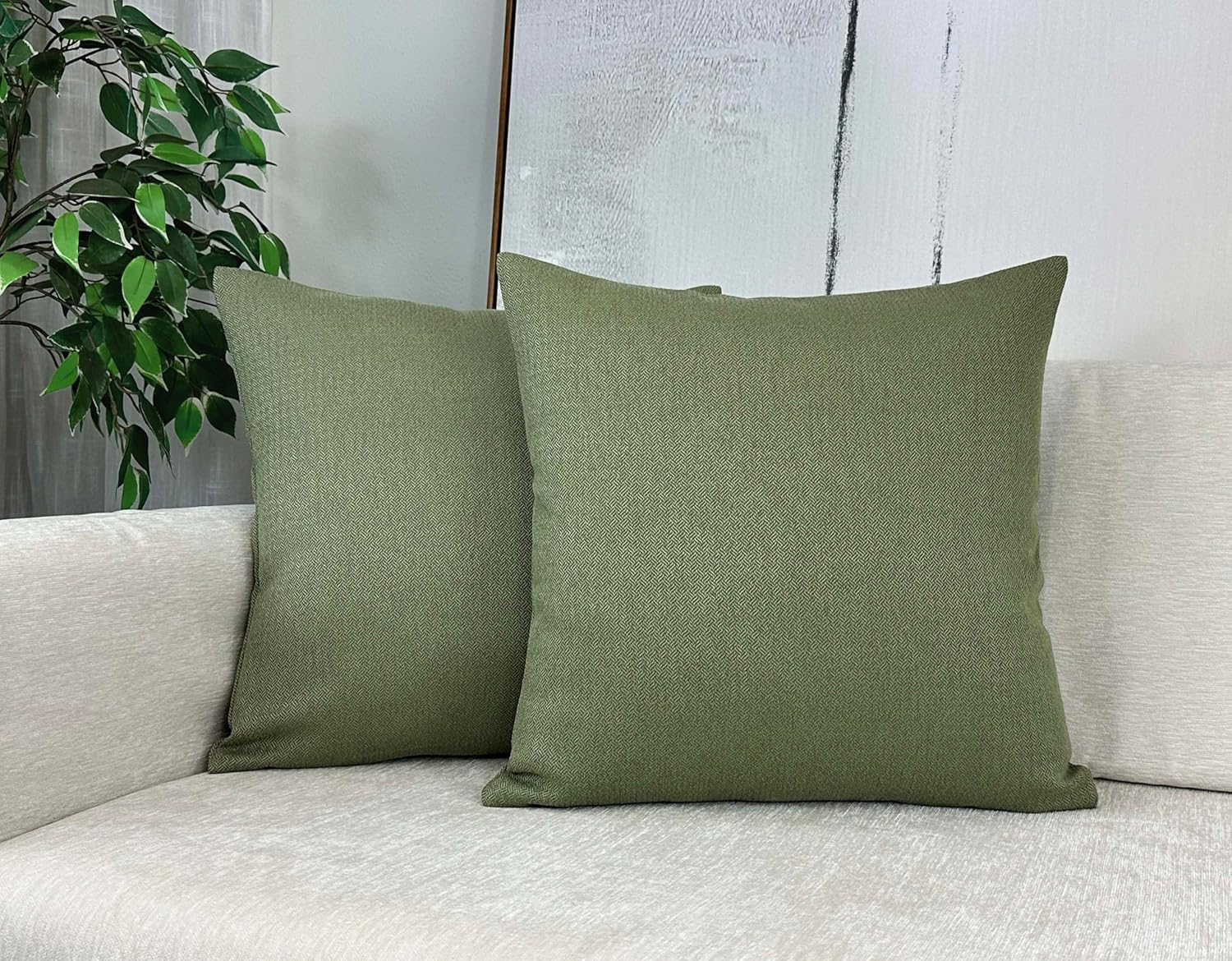 Aiking 2 Pieces of 18" x 18" Brushed 100% Polyester Decorative Throw Pillow Covers, Zipper Closure, Basil