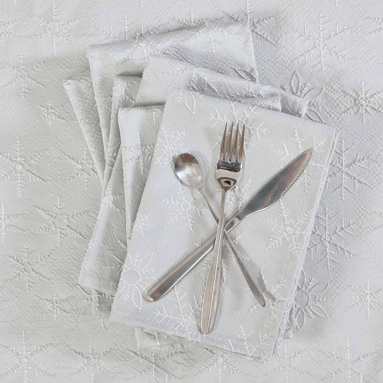 Laura Ashley Napkins Raised Woven Embroidered Jacquard Fabric, Wrinkle Resistant for Dining, Holiday, Party, Wedding or Banquet, Set of 6 Napkins, Snowflake Silver