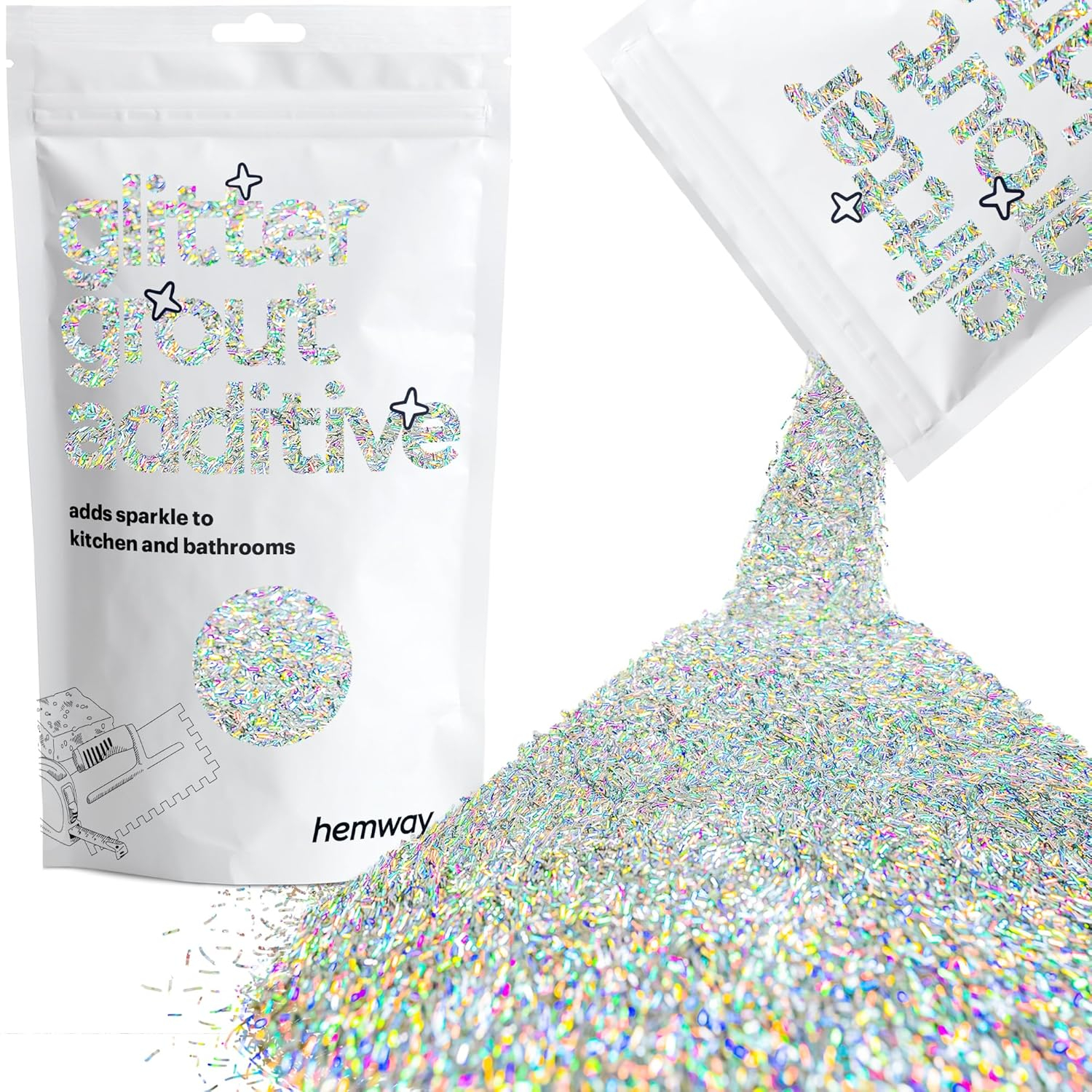 Hemway Glitter Paint Additive Crystals for Acrylic Emulsion Paint, Interior & Exterior Walls, Wood, Varnish, Matt, Gloss, Furniture 100g / 3.5oz - Ultrafine (1/128" 0.008" 0.2mm) - Silver Holographic