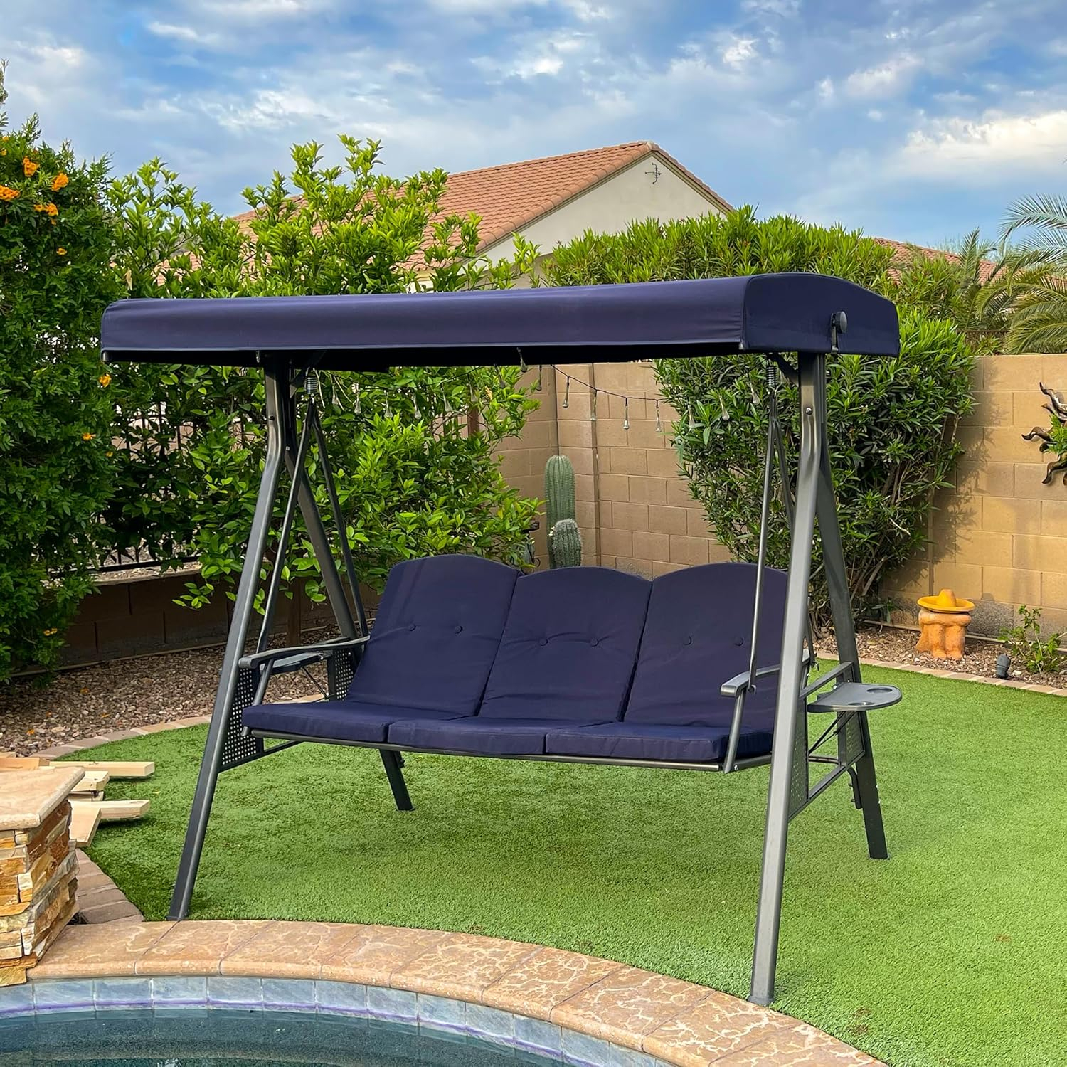 PURPLE LEAF 3 -person Gray Steel Outdoor Swing