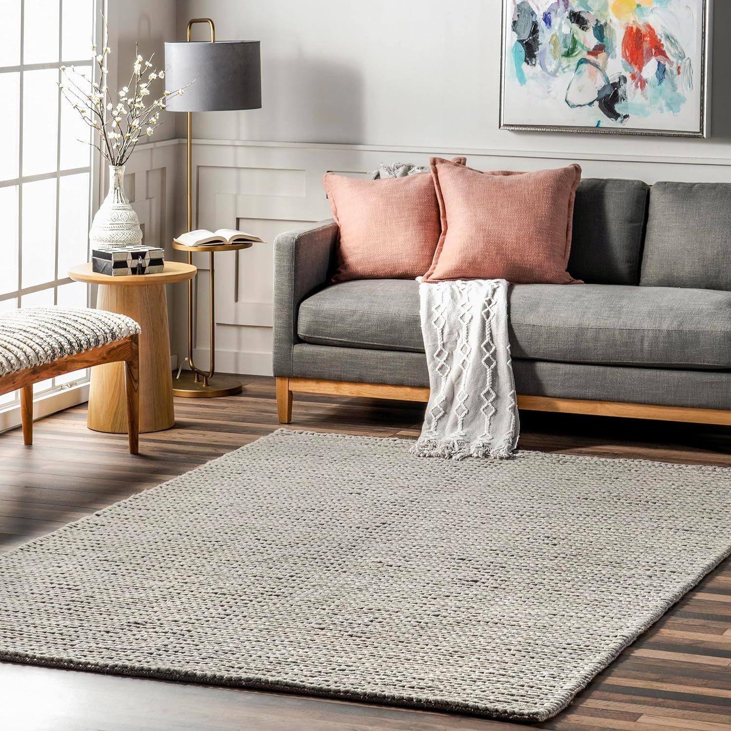 nuLOOM Penelope Braided Wool Light Gray 8' x 10' Farmhouse Area Rug