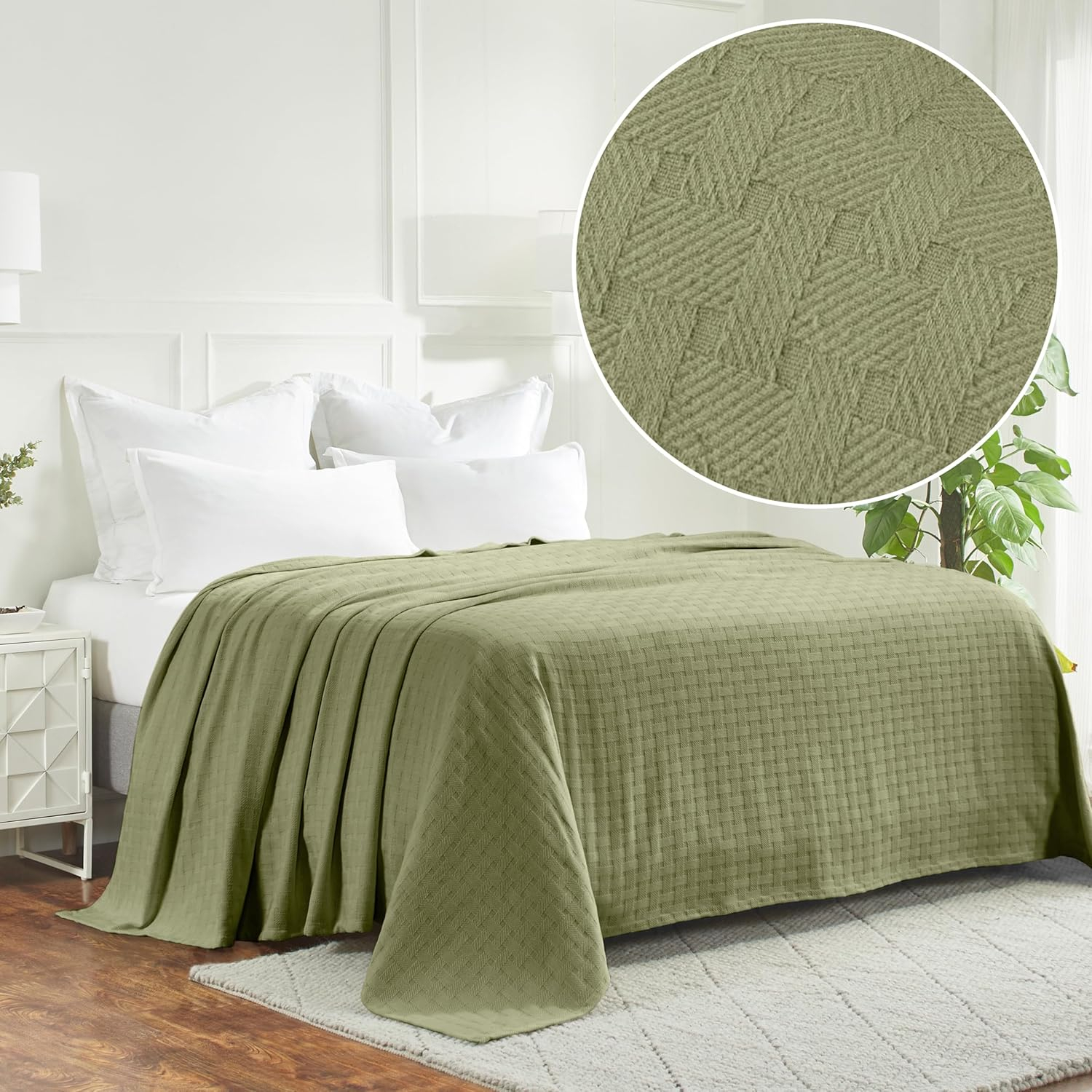 Superior Basketweave All-Season Cotton Blanket, King, Sage