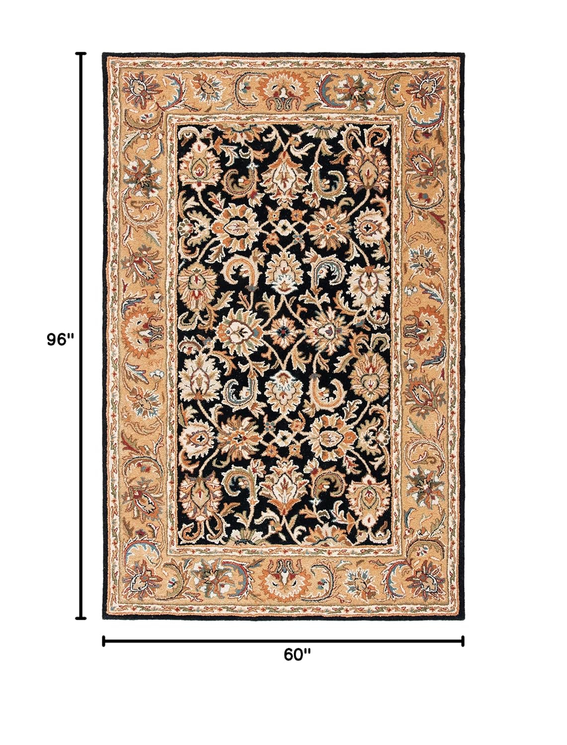 SAFAVIEH Classic Gloria Traditional Wool Area Rug, Black/Gold, 5' x 8'