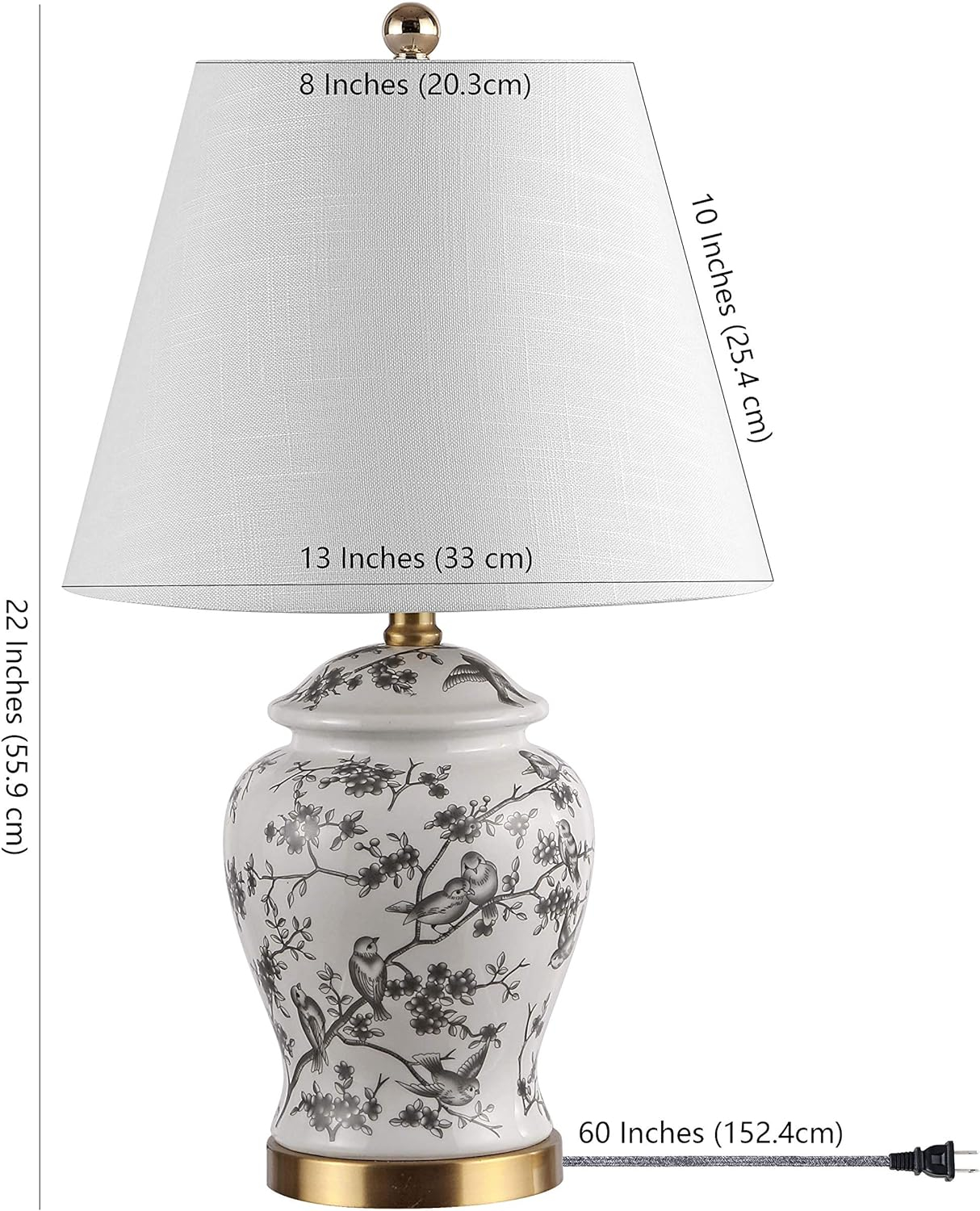 JONATHAN Y JYL3005C Penelope 22" French Country Cottage Ceramic/Iron Chinoiserie Ginger Jar LED Table Lamp, Classic for living room, dinning room, bedroom Bulb Included, Gray/White