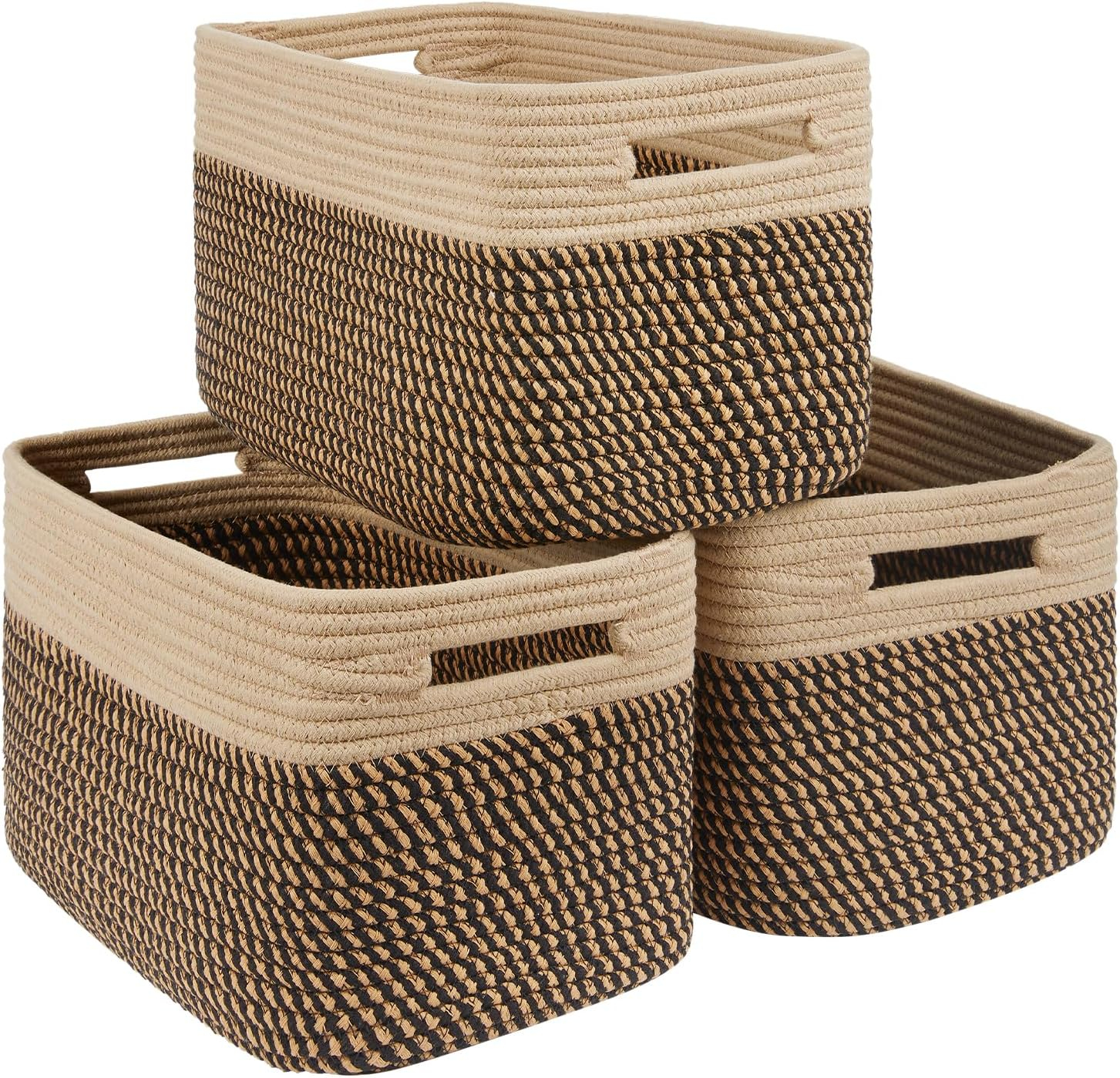 3 Pieces Nursery Blanket Baskets Toy Basket for Living Room Cotton Rope with Handles for Shelves Woven Basket for Organizing